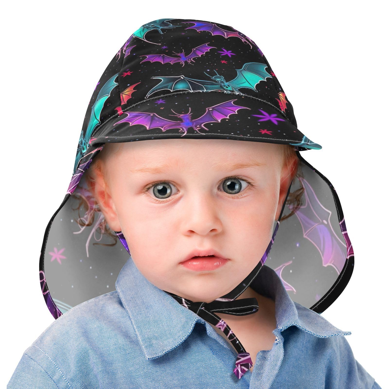 J JOYSAY Halloween Bats Neon Black Baby Sun Hat Toddler Hat UPF 50+ Outdoor Play Hat Wide Brim Outdoor Beach Caps Play hat with Chin Strap for Boys Infant