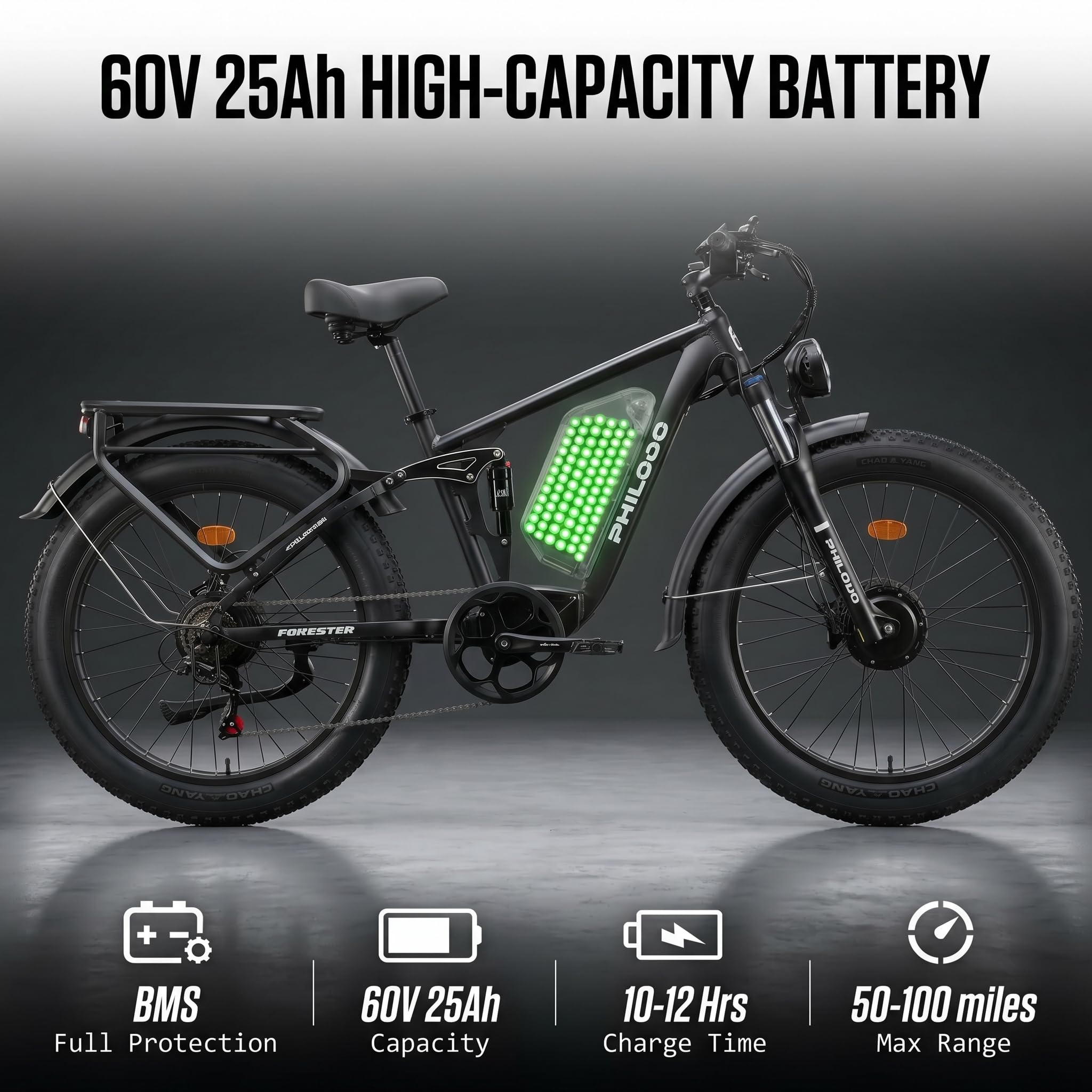 Amazon.com : PHILODO 60V Electric Bike for Adults 5000W Peak Dual