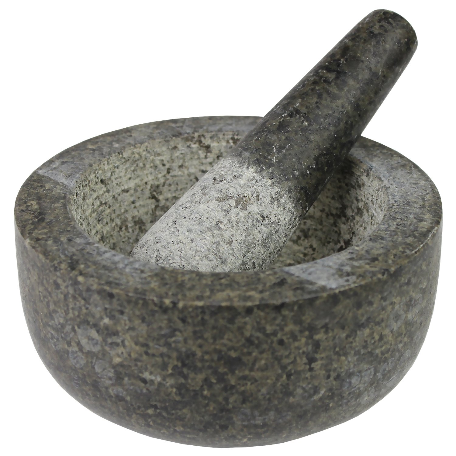 JADE TEMPLE 17036 Steinmörser mit Stößel im Set, effektives und einfaches mörsern, aus massivem Granit mit 15,5 cm Durchmesser und 8 cm Höhe, Grau