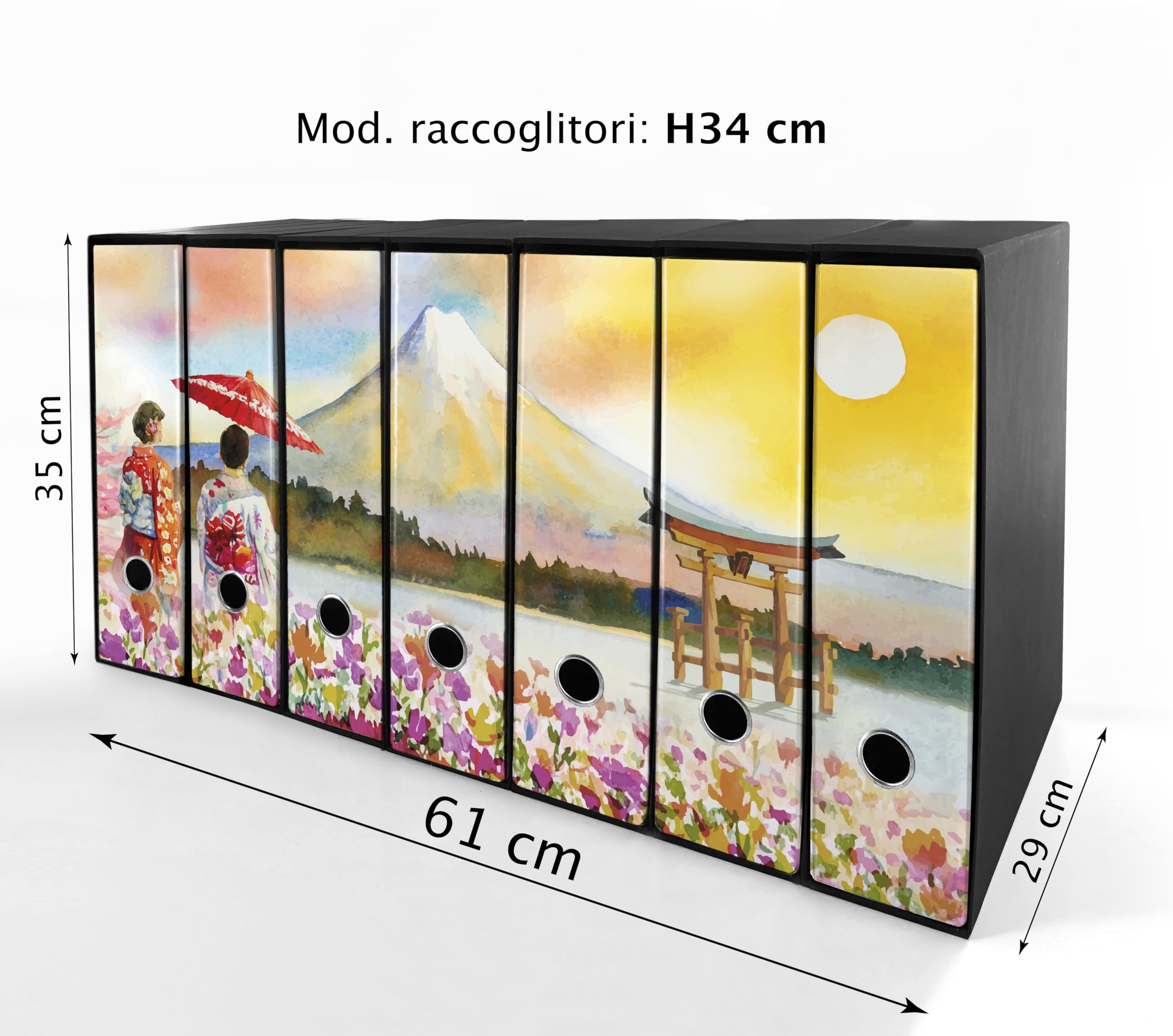 Set da 7 raccoglitori ad anelli MONTE FUJI DISEGNO - Faldoni SHAREPRINTING (H34 con 4 anelli)
