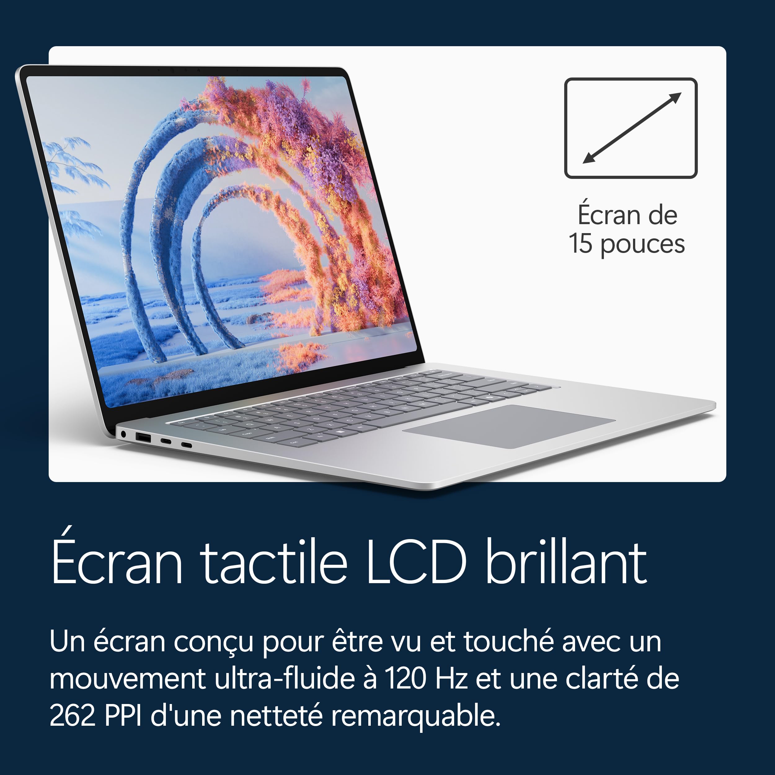 Microsoft Surface Laptop, 15" | Snapdragon X2 Plus | 16Go RAM, SSD 512Go | Ecran Tactile LCD 15” | Copilot+ PC | Platine | Windows 11 Home | dernier modèle (8e édition)