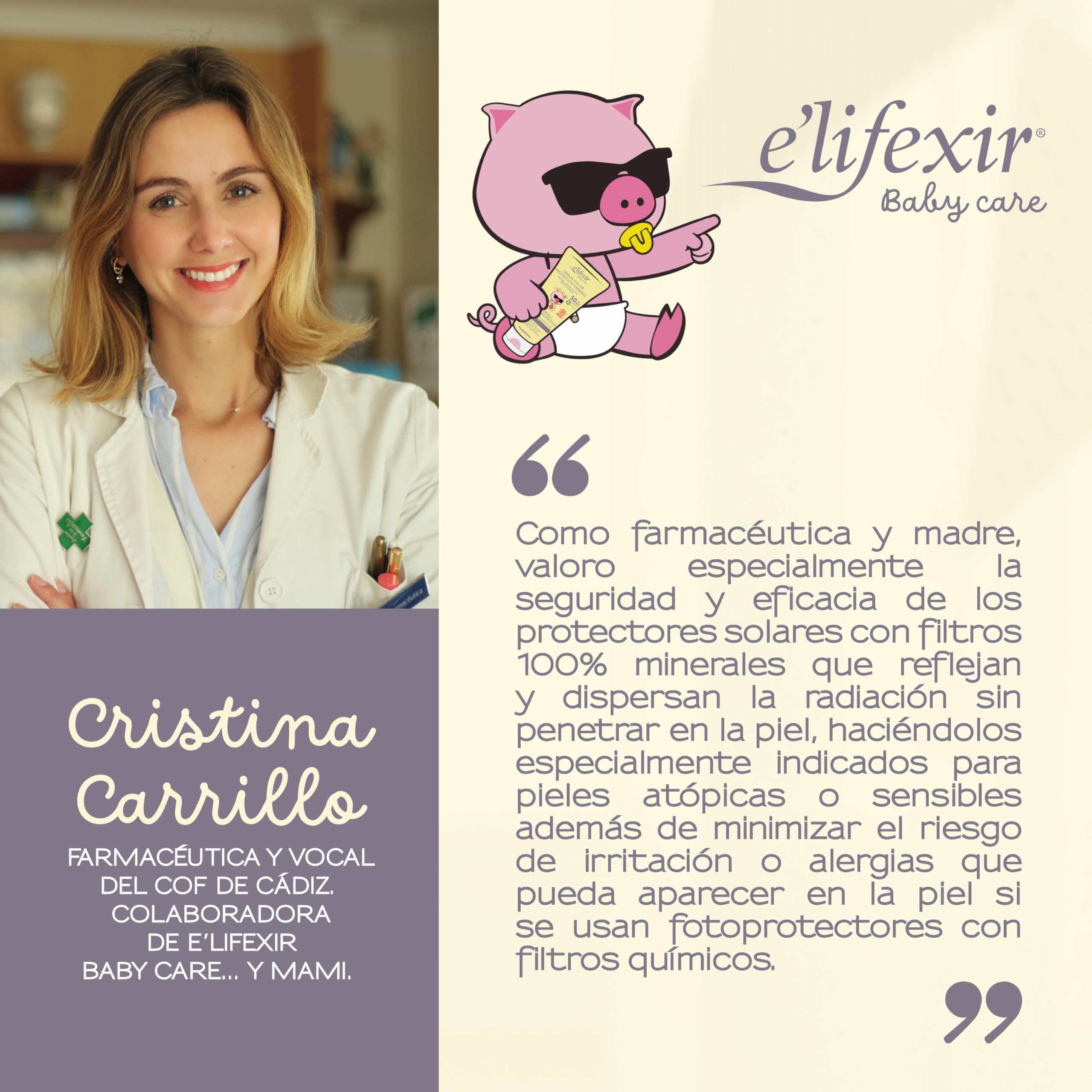 Elifexir Baby Care Crema Solar 100% Mineral Niños y Bebés, UVA, UVB e IR-A SPF 50+, 99% Ingredientes Naturales, dermatológica y pediátricamente testado, Resistente al Agua, Rostro y Cuerpo, 100 mL