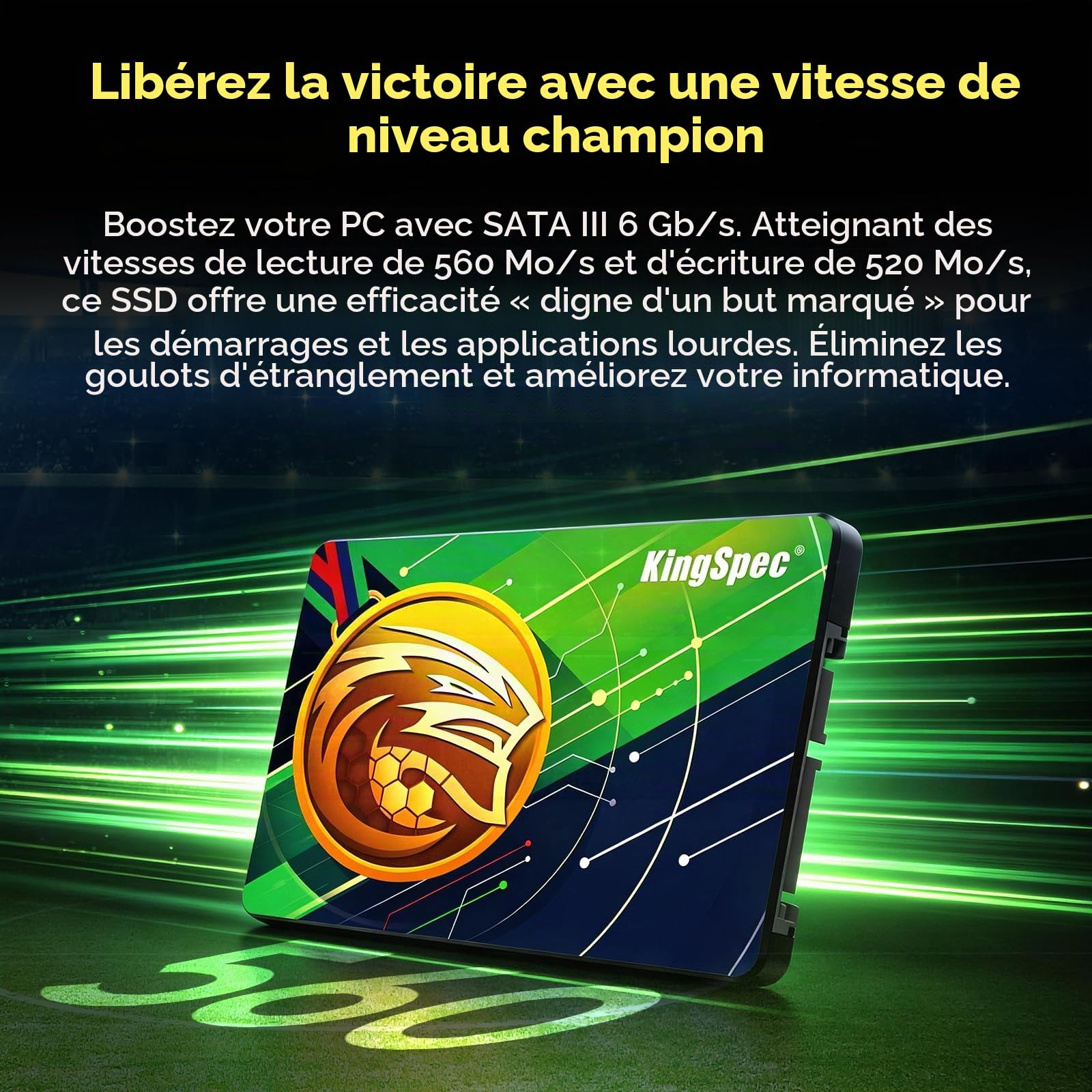 KingSpec SSD Interne 2 to 2,5" SATA III – Édition Championship, Lecture 560 Mo/s, 3D NAND – Réveillez Vos Anciens PC Portables, Fixes et Consoles de Jeu