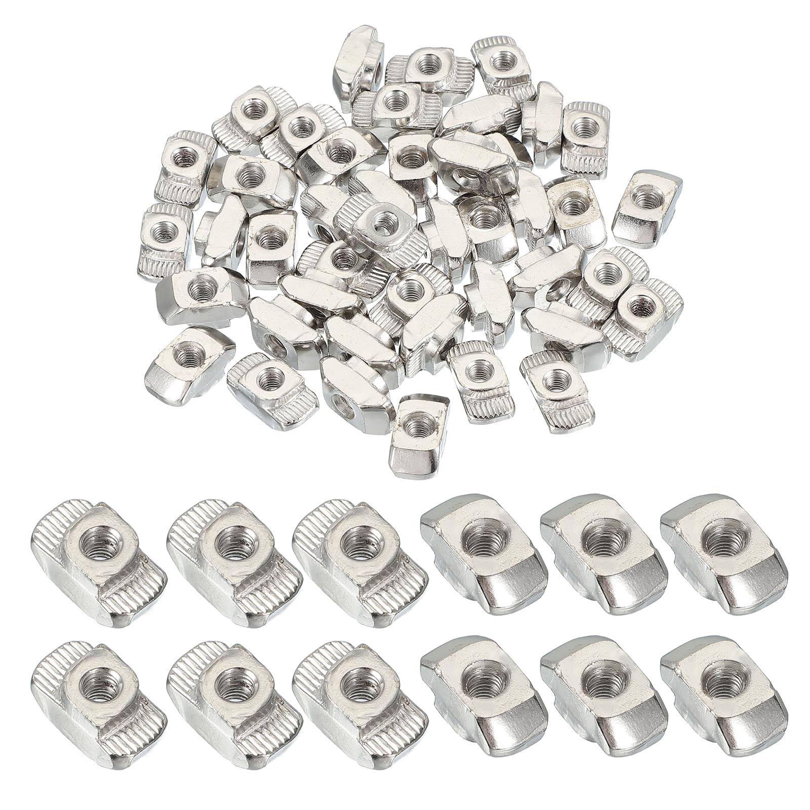 PATIKIL 4545 Series M5 t Nuts, 50pcs t Slot Nut Hammer Head Fastener Nut, Nickel Plated Carbon Steel Nut for Aluminum Profile l Silver