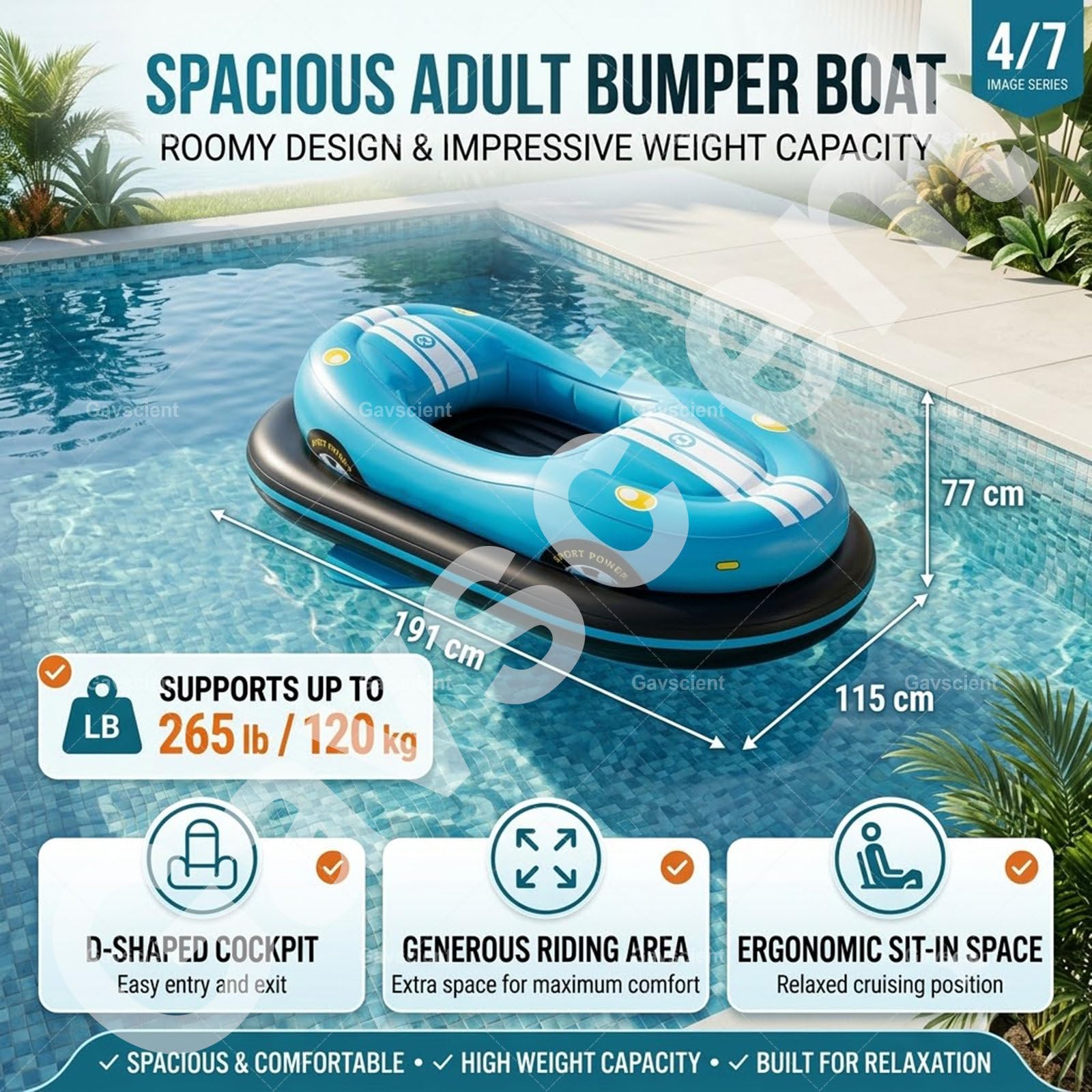 Salvagente Elettrico per Adulti, Barca Motorizzata con Sterzo Joystick 360°, Sis-Tema Eli-ca 46W, Batteria 2600mAh per Corsa di 40-60 Min, PVC 0,4 Mm Red
