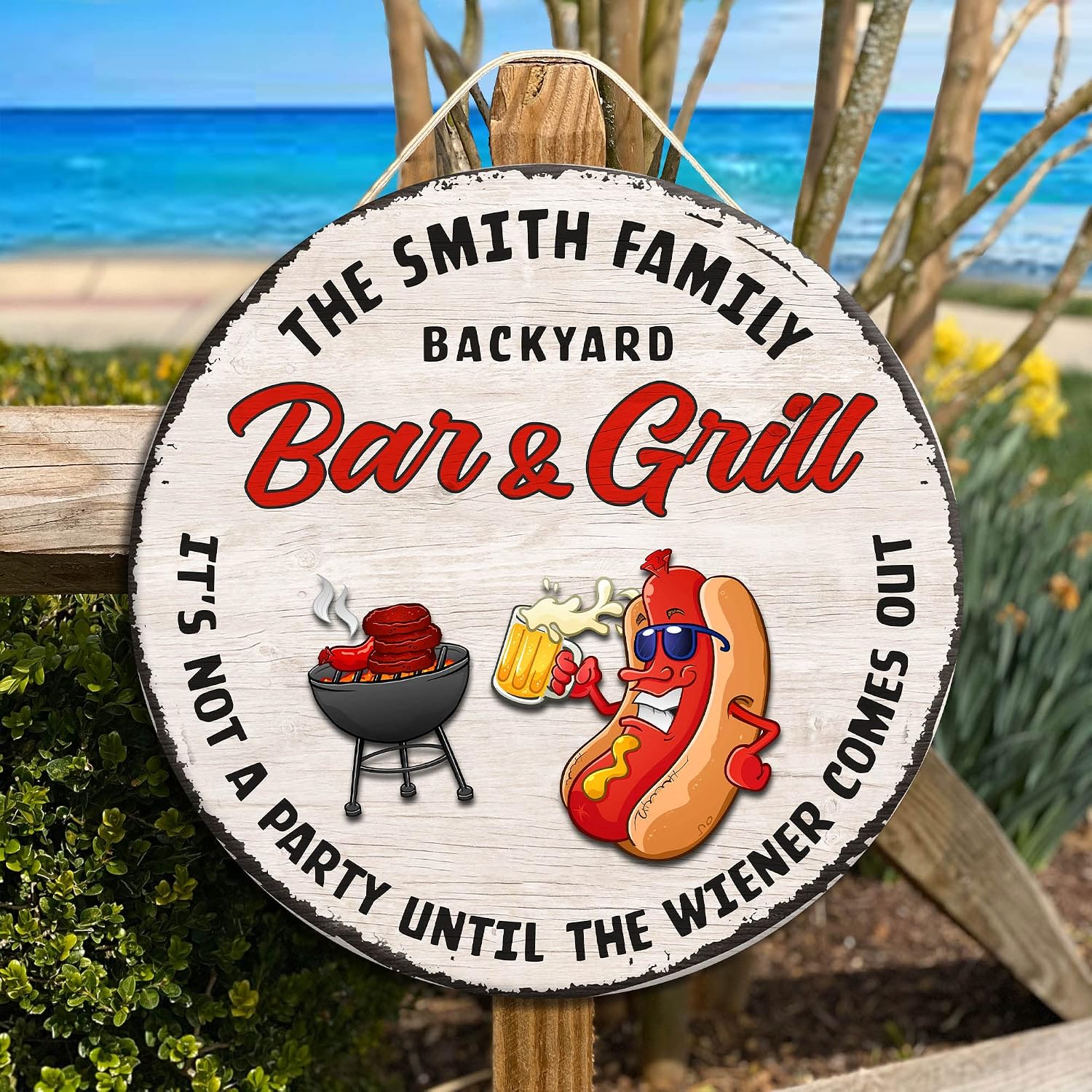 Artsy Woodsy Custom Backyard Bar & Grill Sign (Not Carved or Neon) Wall Art Plaque Decor, Personalized Home Pub Accessories, Outdoor Kitchen, Pool, Patio, Garden Yard Porch Deck (12)