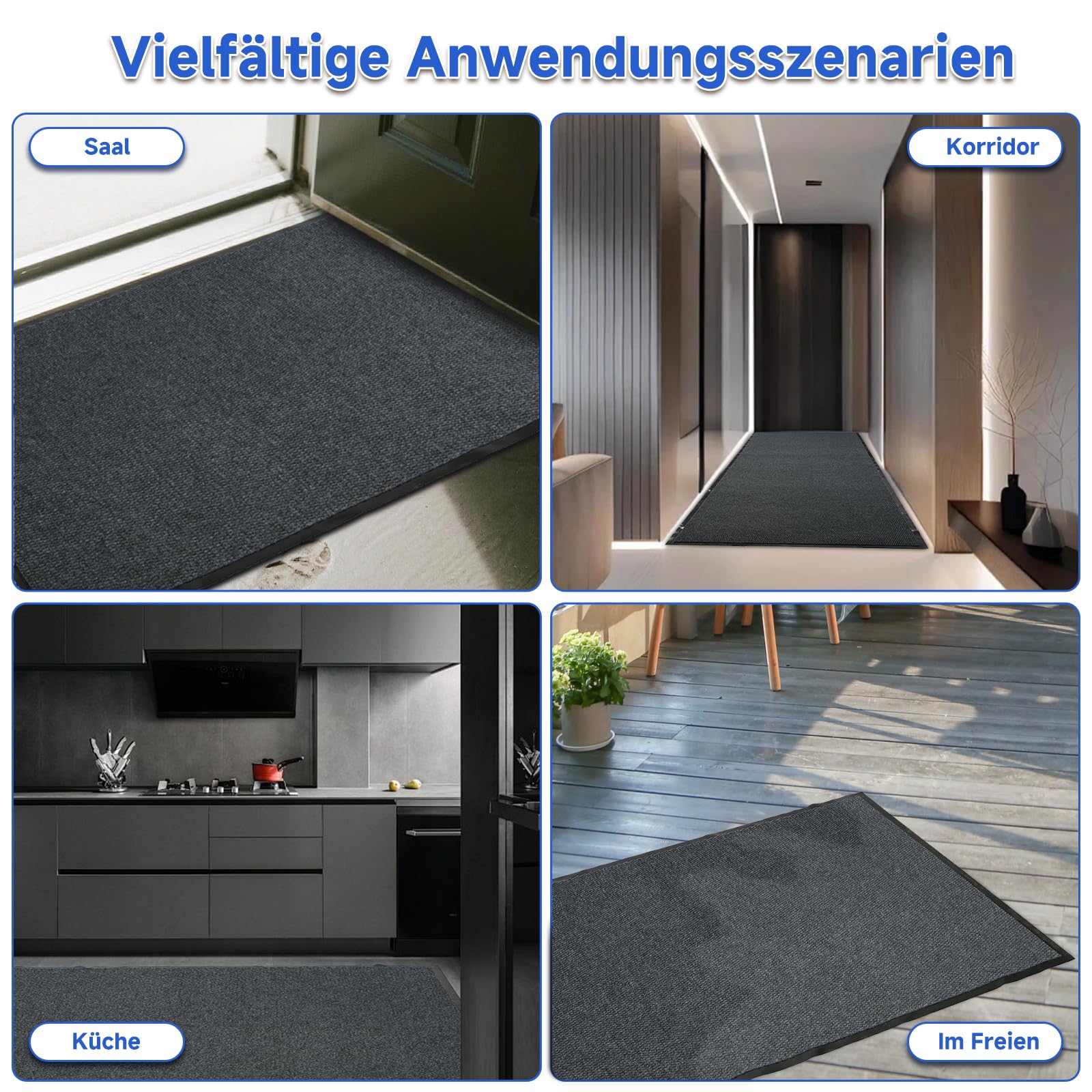 Tappeto lungo antiscivolo per corridoio, 90 x 300 cm, lavabile, tappeto lungo e sottile, per ingresso, per corridoio, interno, cucina, soggiorno, esterno