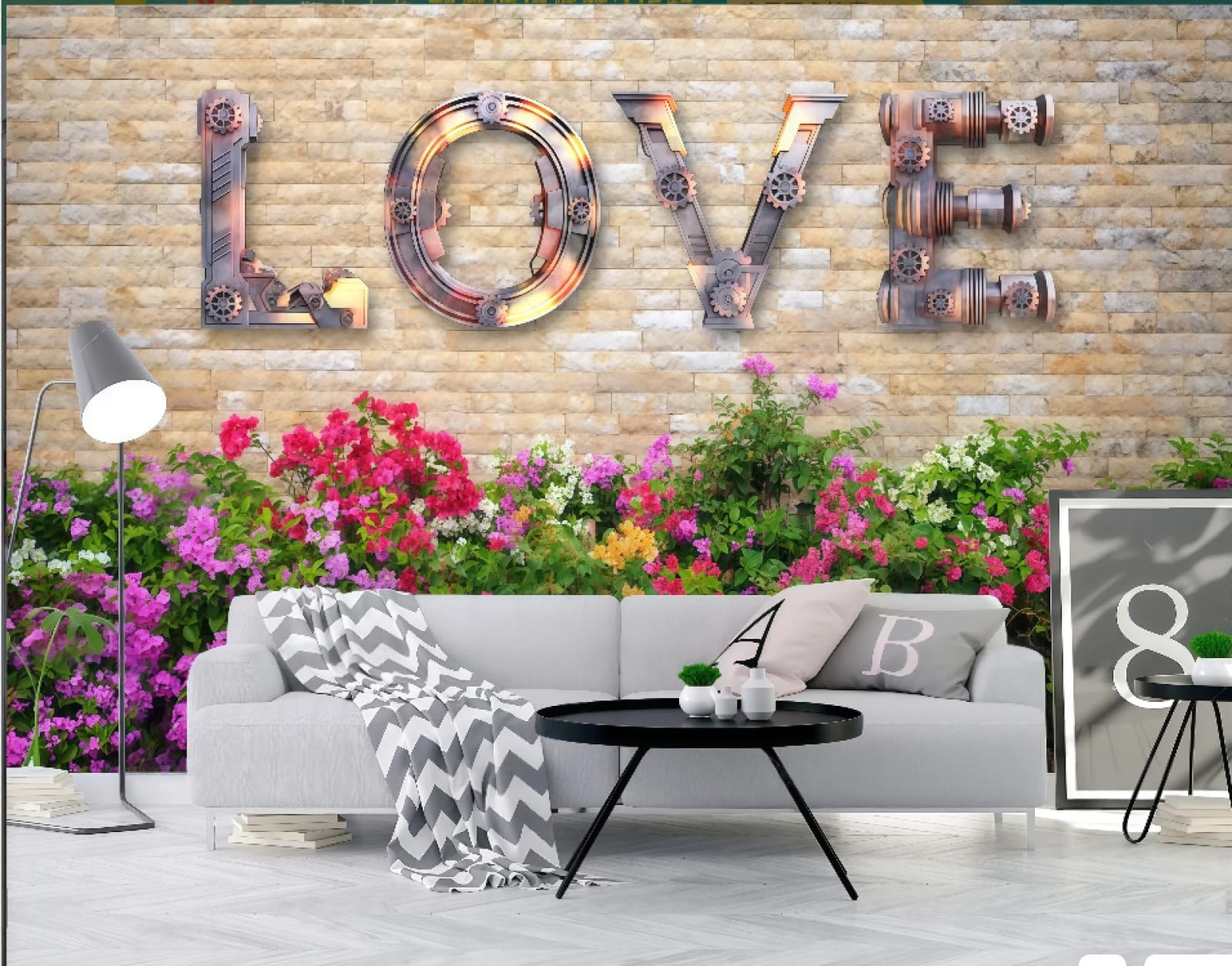 XDOUBAO Wallpaper Retro Brick Wall Three-Dimensional Love Machinery Bar Afternoon Tea Coffee Shop Background Mural Western Restaurant Wallpaper,3D,250x175cm