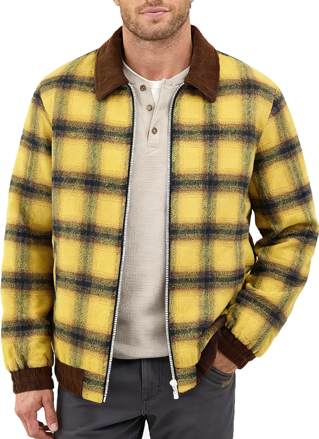 HOTake Men's Bomber Jackets Lightweight Fleece Jacket Chaqueta Para Hombre Medium Canary Yellow