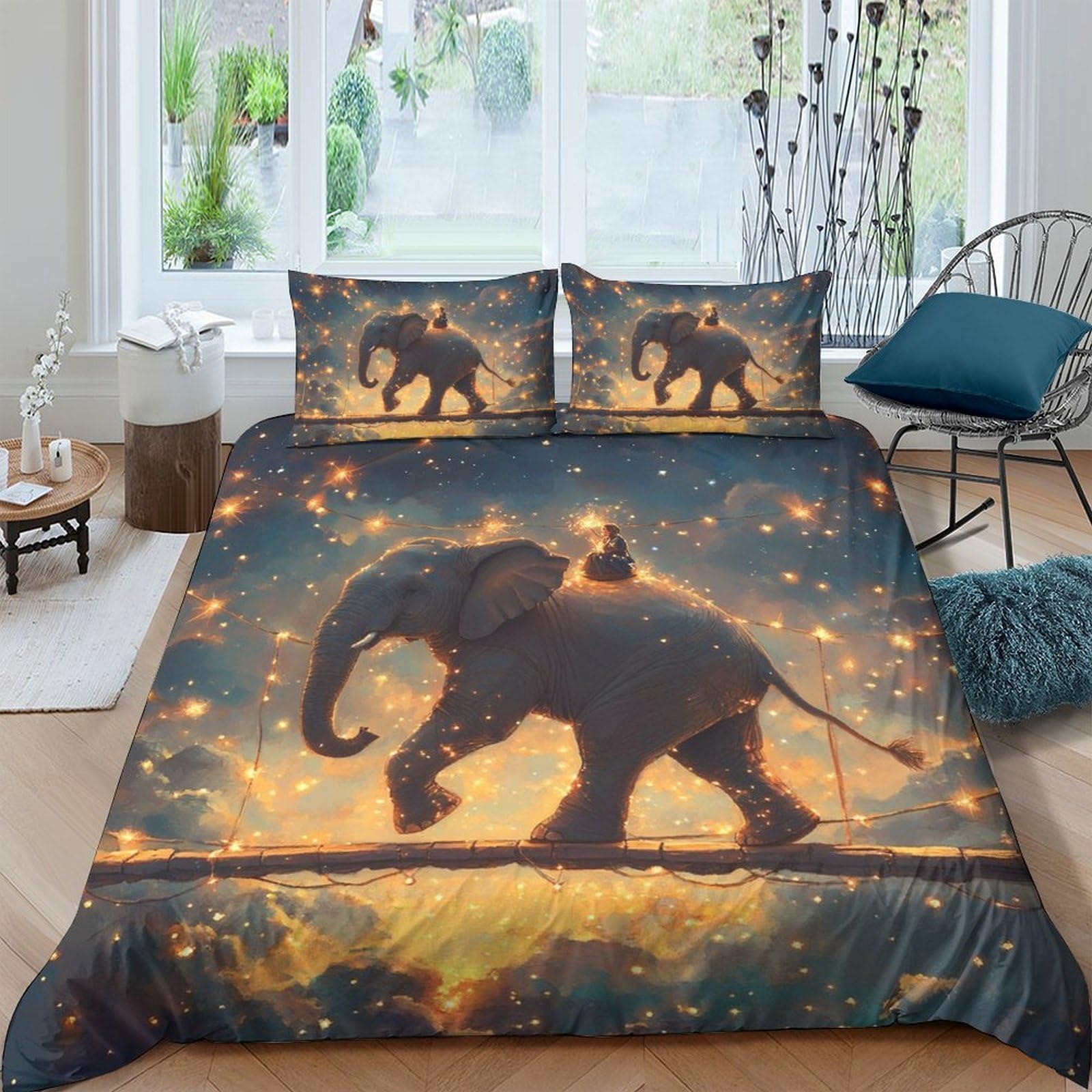 Ctjqhvkz Style-6 3D Printed Elephant Sunset Fitted Sheet Microfiber Soft Dark Jungle Bed Cover For Bedroom Dorm Mattress Protection Decor Single（135X200cm）
