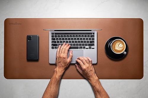 Miniatura 3 de OfficeOzone Tapete de escritorio con costuras de borde totalmente nuevas, doble cara, negro y marrón, 35.4 x 15.7 pulgadas