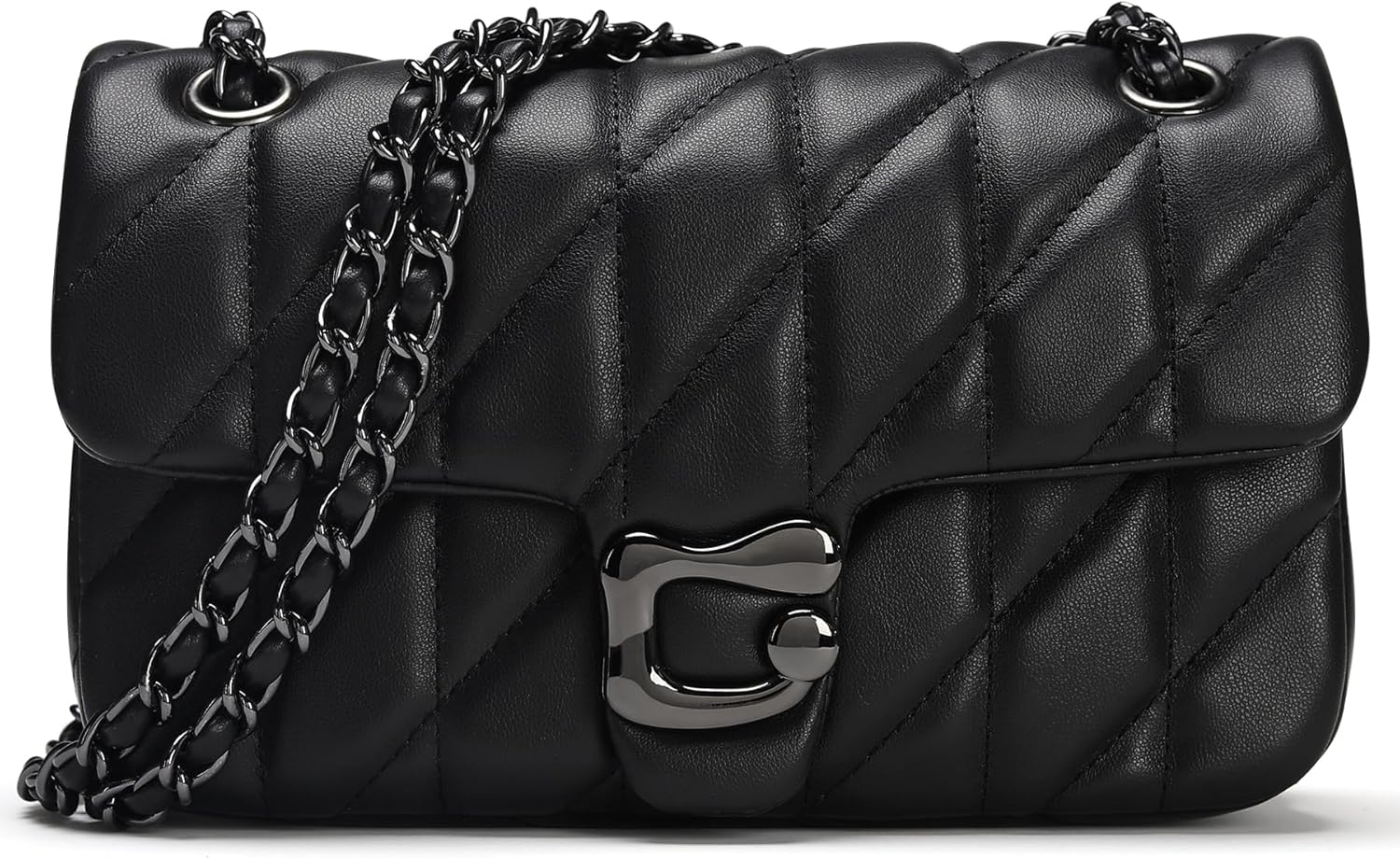 Quilted Crossbody Purse for Women Trendy - Ladies Shoulder Bag Leather Handbag Designer Evening Clutch with Chain Strap