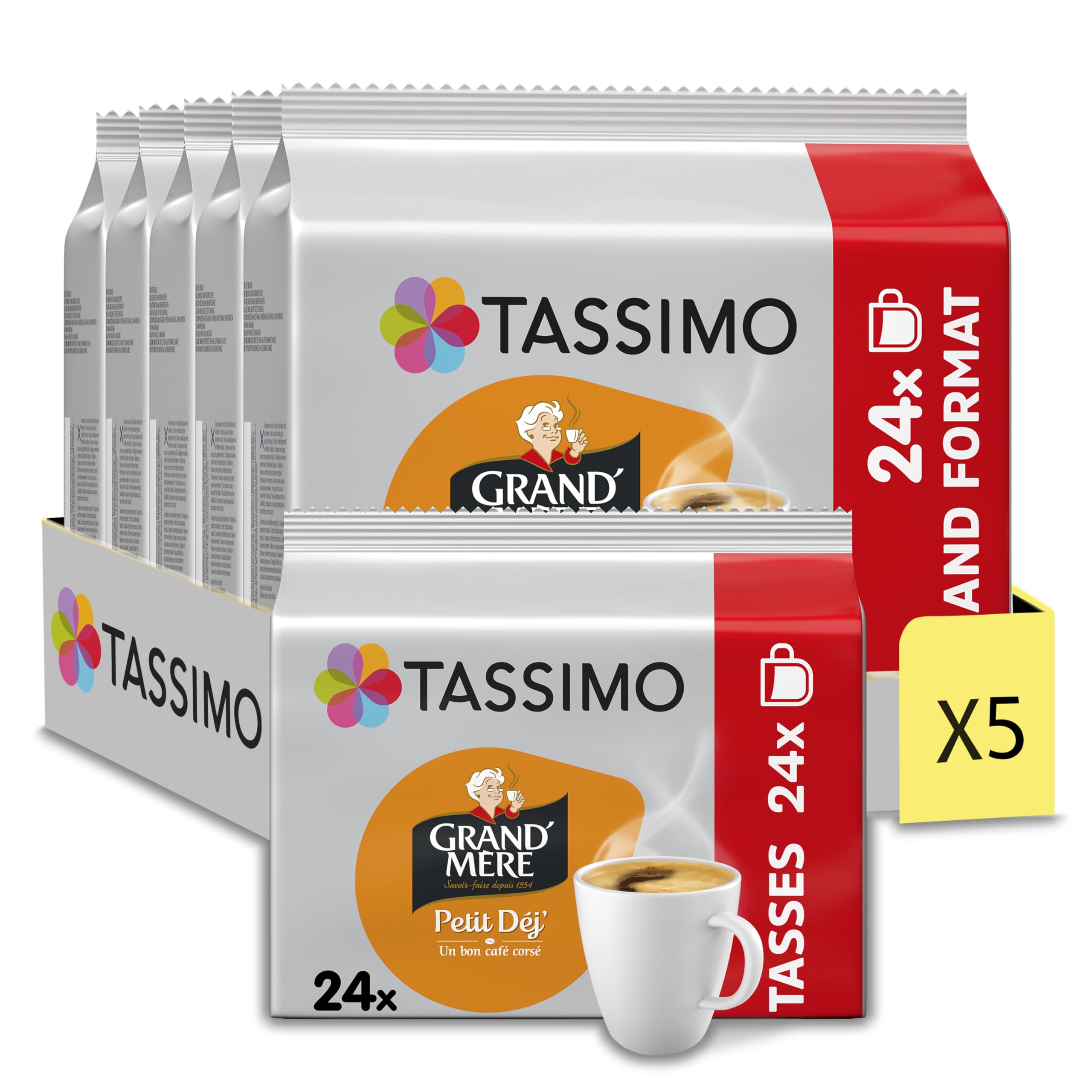 Tassimo, 120 Dosettes Café Petit Dej Grand'Mère, Compatibles avec les machines TASSIMO, 5 packs de 24 dosettes