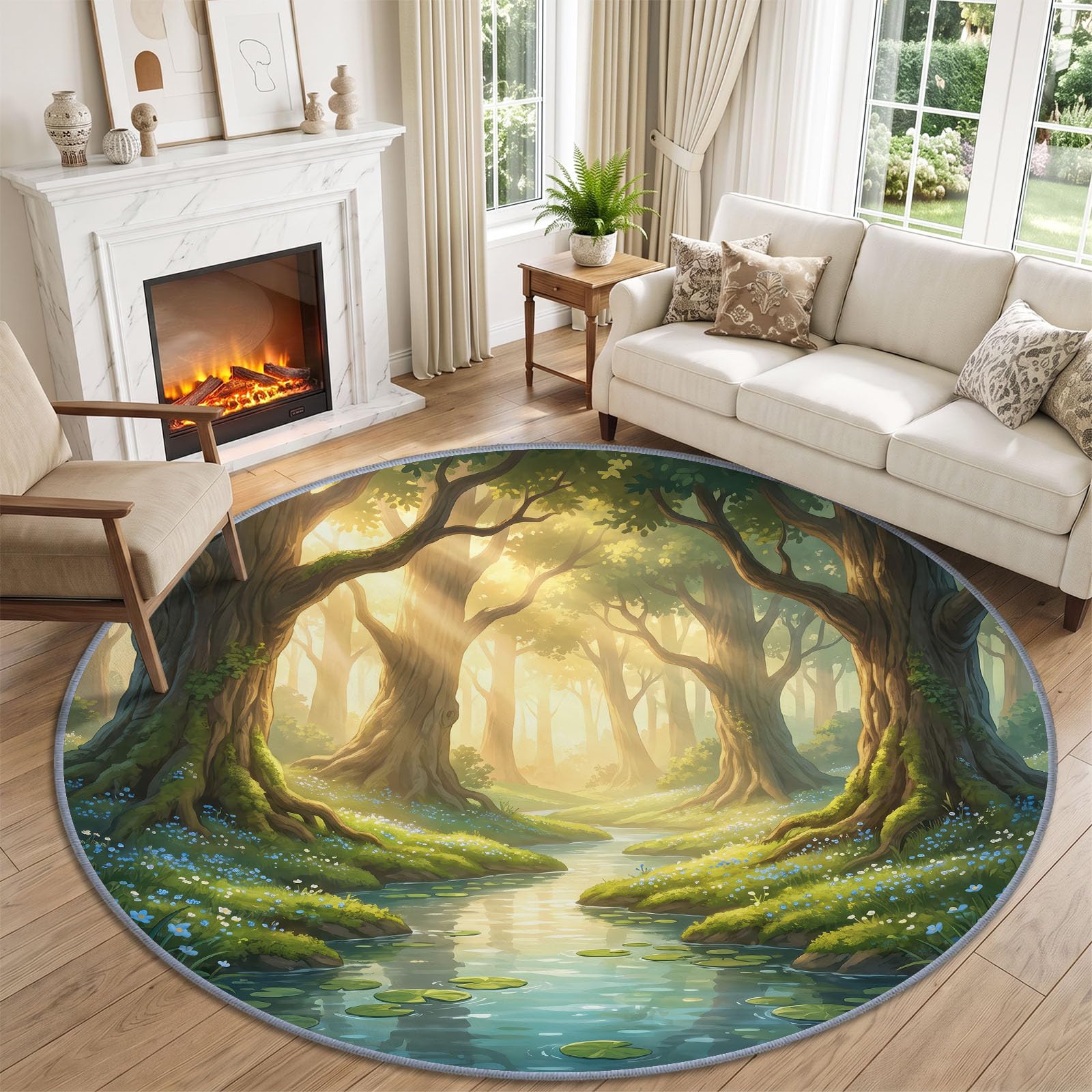 Generisch Natur Fantasy Teppich Rund Wohnzimmer rutschfest Kurzflor