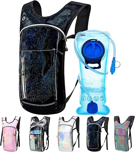 Mochila de hidratación, mochila de agua con vejiga de agua de 2 L, paquete de hidratación esencial para festivales y rave, aislamiento ligero para