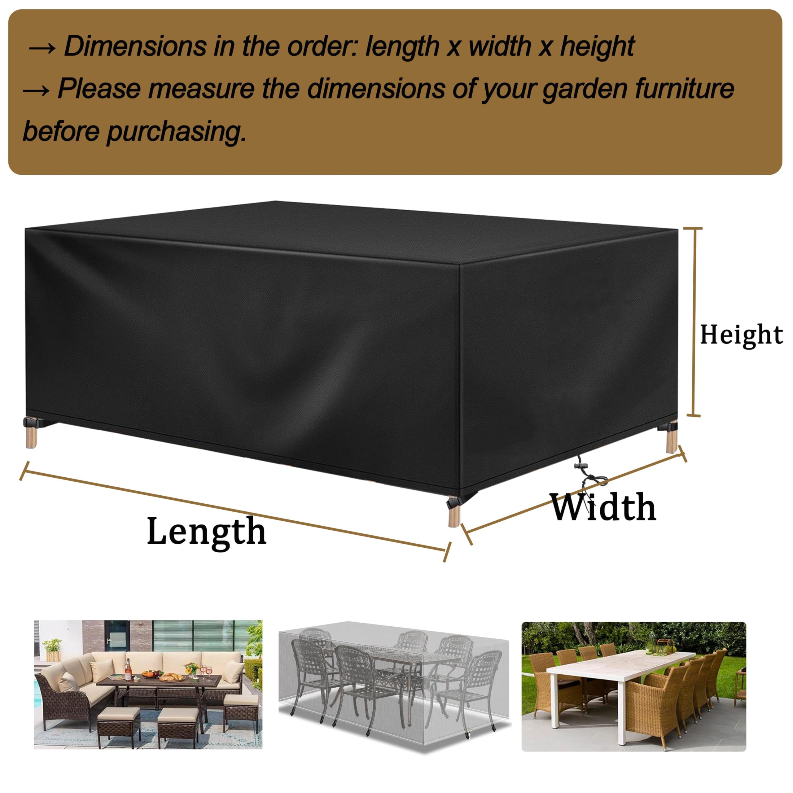 Abdeckplane für Gartentisch 320x260x100cm/LxWxH Abdeckung Gartenmöbel Abdeckhauben Schutzhülle für Gartenmöbel Wasserdicht Abdeckung Gartenmöbel Winterfest Schutzhülle für Loungemöbel, Terrassenmöbel