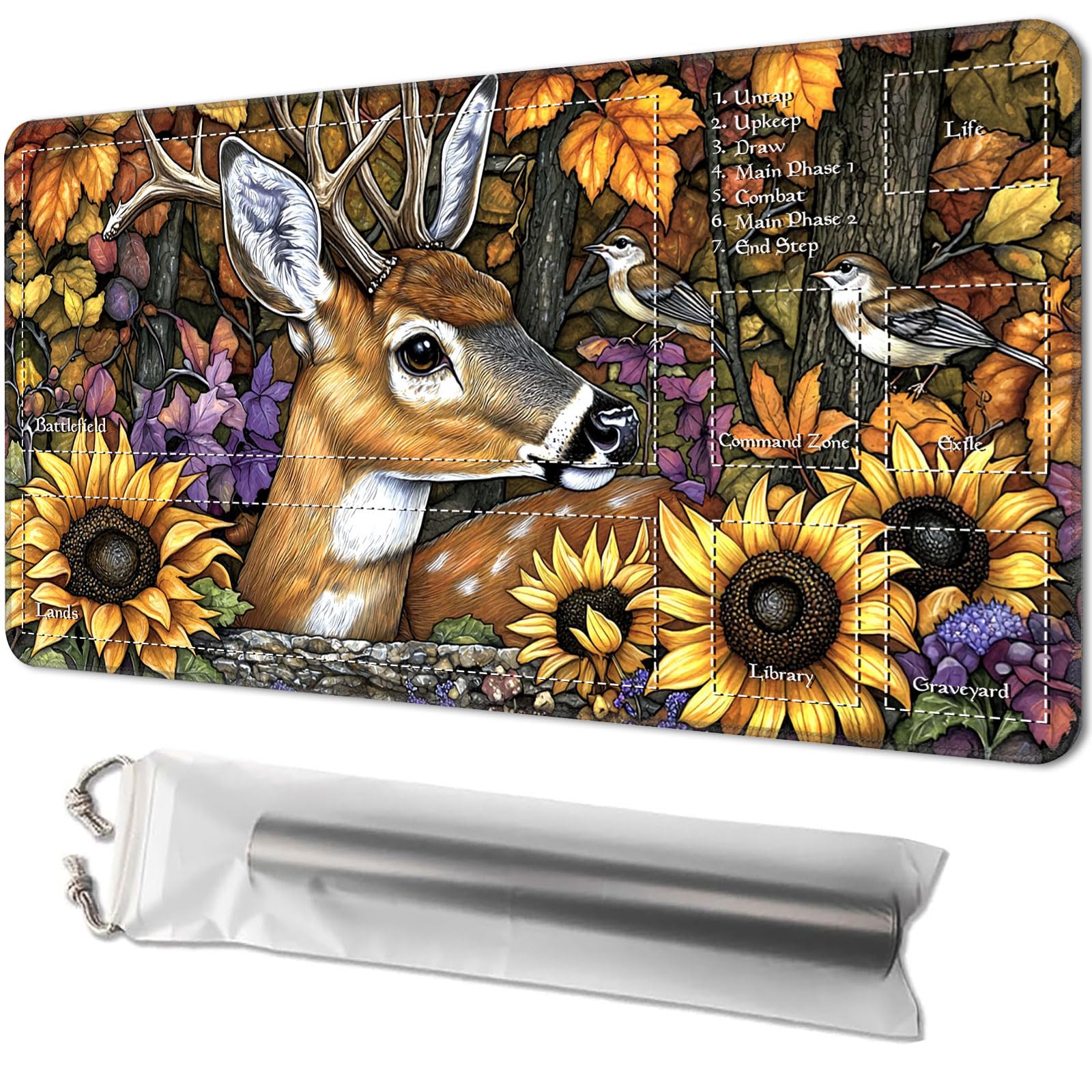 Playmat for MTG, Game Mat 24 x 14 inches, with Free Storage Bags, TCG and Board Game Mat for Cards, Ideal for Card Game Enthusiasts, White Tailed Deer — image 1
