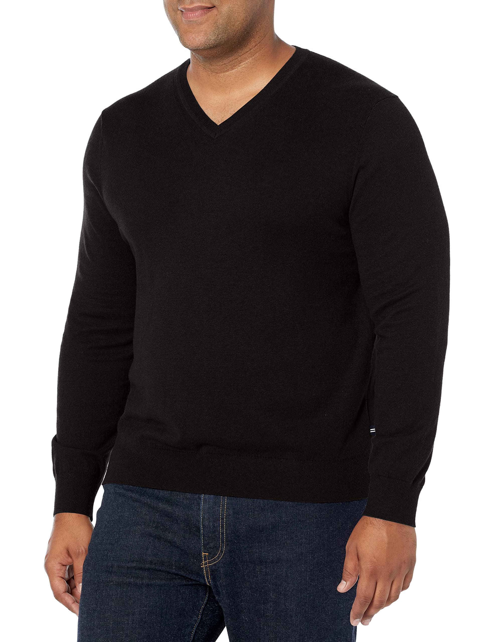 Nautica Men's Classic Fit Soft Lightweight Jersey V-Neck Sweater, True Black, Small