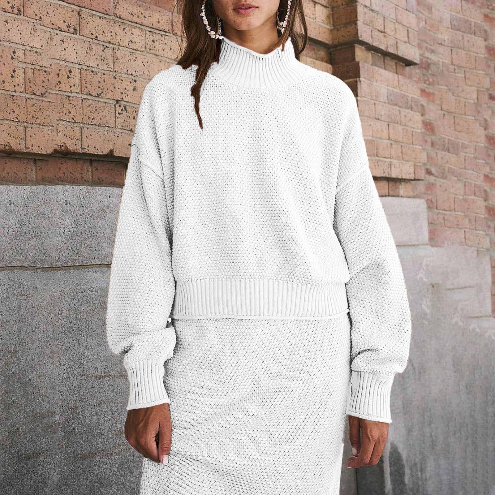 Set Donna di Due Pezzi Maglione e Gonna Lunga con Collo e Maniche Lunghe Tuta Elegante per Occasioni Speciali