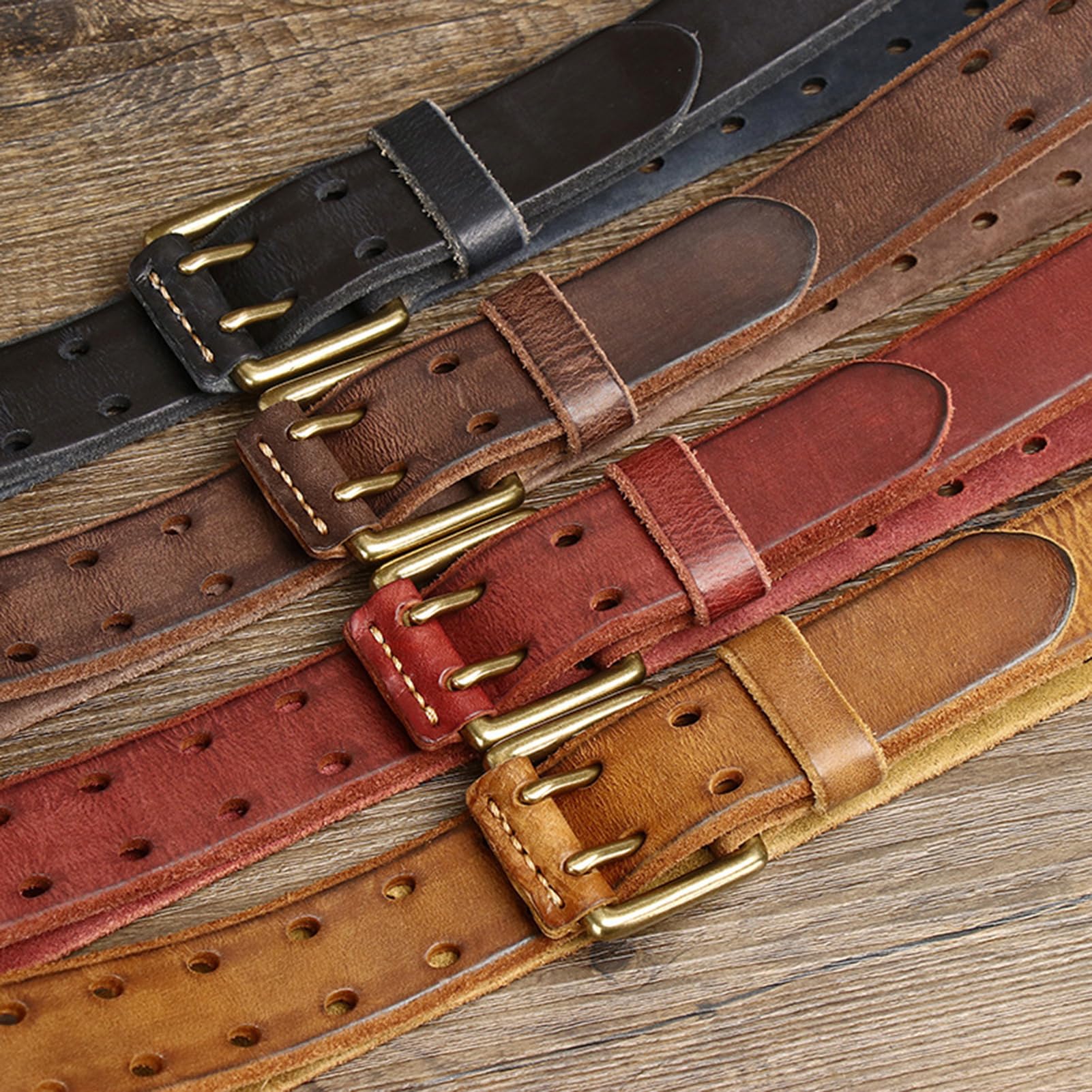 Cintura in Pelle Fibbia A Due Punte con Fibbia A Rullo in Pelle,Cinghia da Lavoro O Casual Cinture con Fori per Impieghi Gravosi(120cm/47, Brown)
