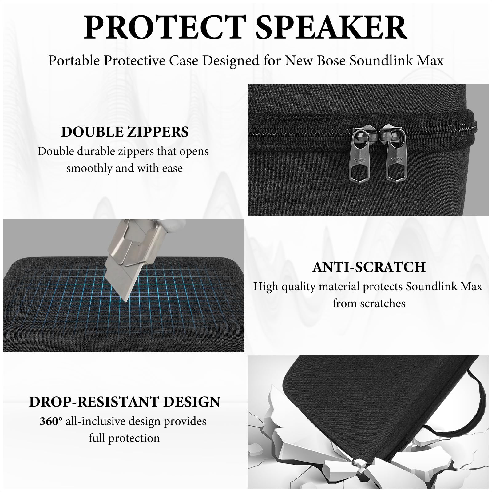 Geekria Shield - Funda rígida para altavoz compatible con Bose SoundLink Max, funda protectora portátil con interior suave, bolsa de almacenamiento a prueba de golpes con almacenamiento de cables