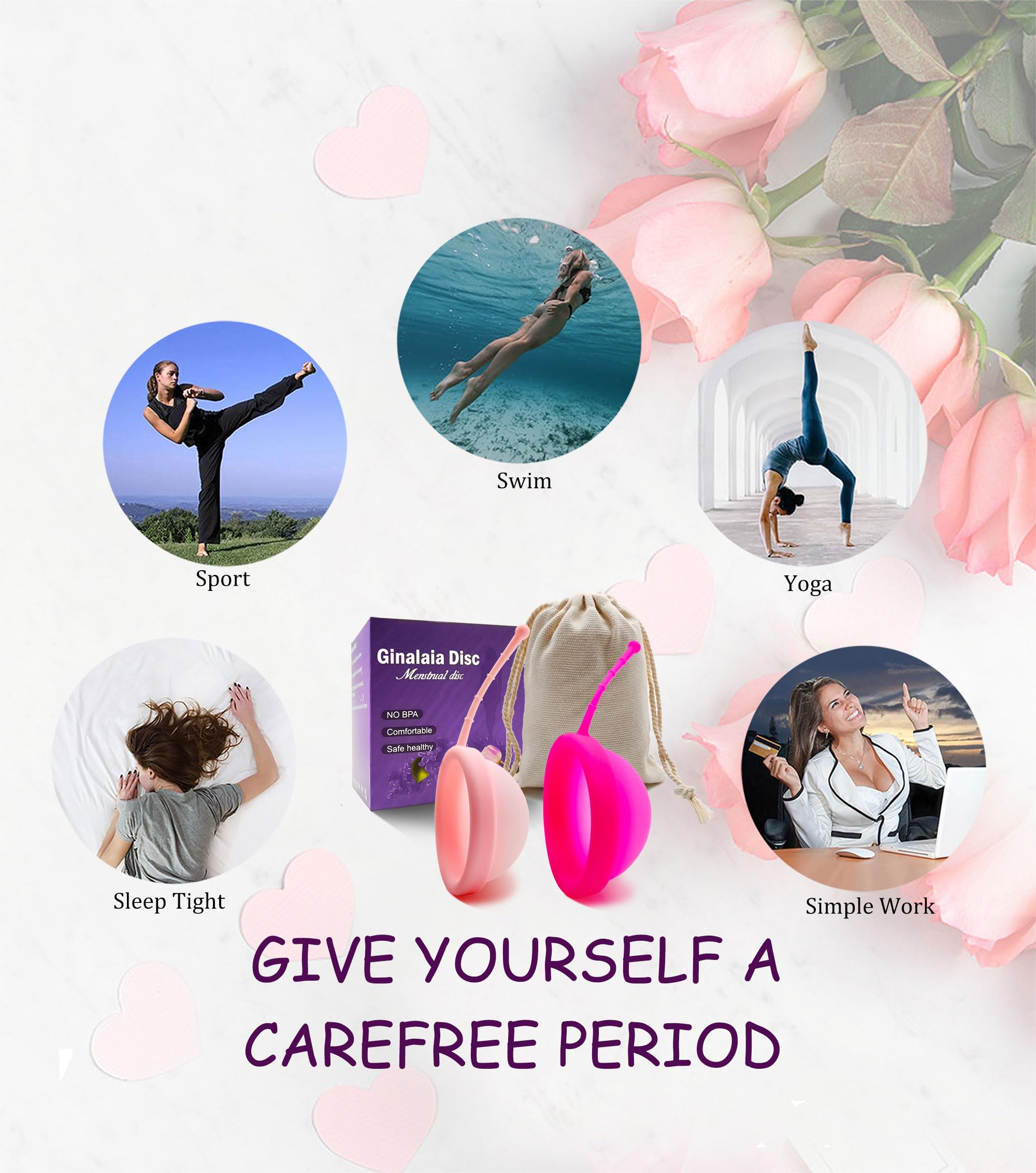 Menstruationsscheibe, wiederverwendbar, medizinisches Silikon, Periodenscheibe für Frauen, 12 Stunden tragen, Entfernungsschnur (Rot + Rosa, L + S)