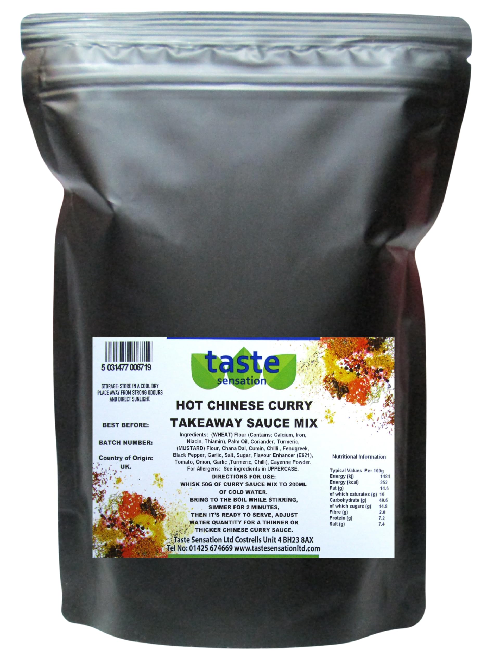 Taste Sensation Hot Chinese Takeaway Curry Sauce Mix - 500g Resealable Pouch