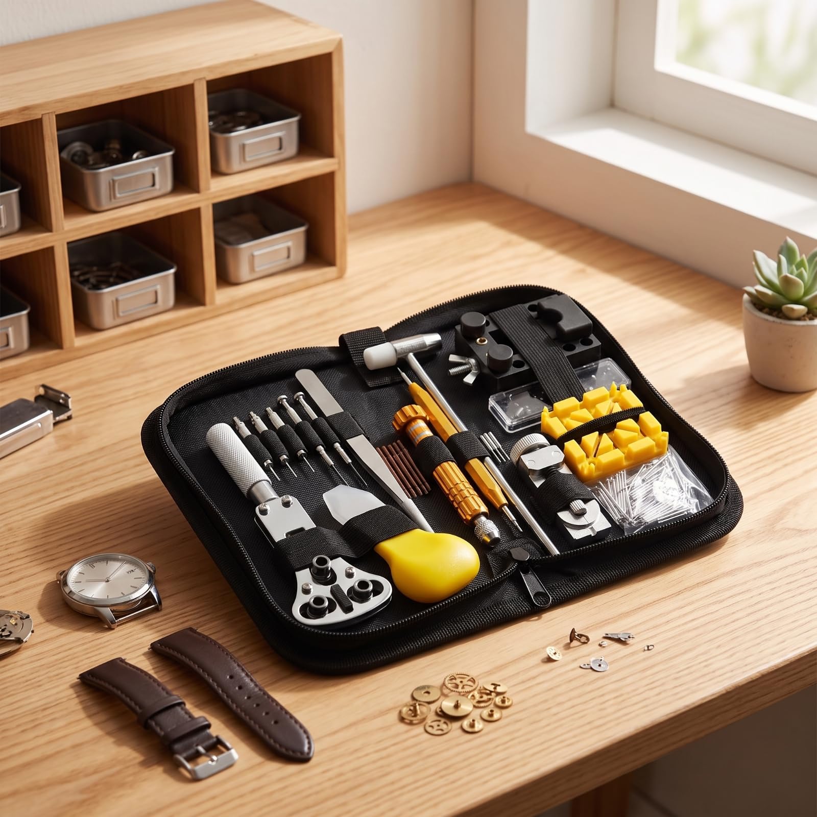 Gralara Kit Reparación Relojes con Estuche Portátil Completo Kit Reparación Relojes Multifuncional Herramientas para Relojeros