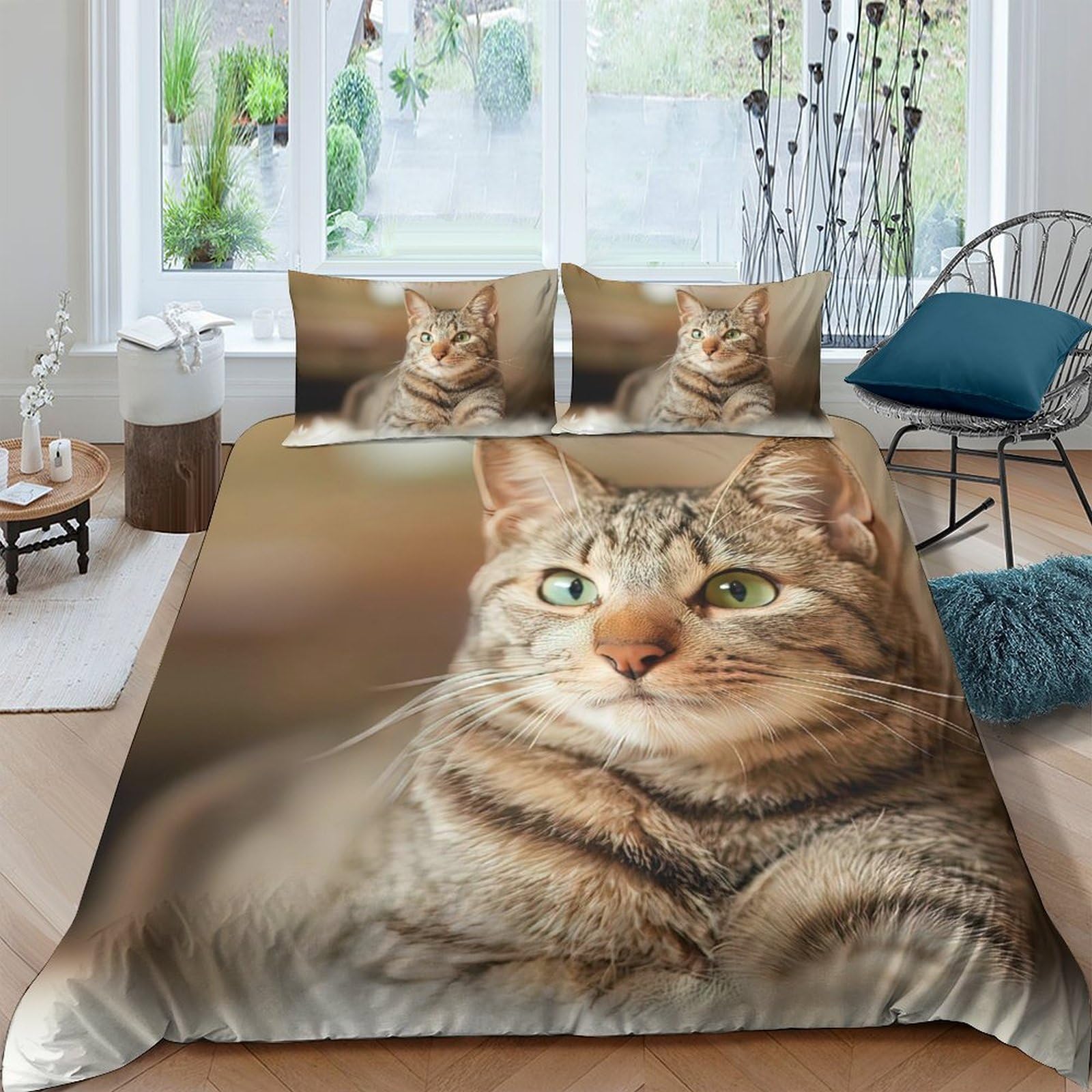 Ctjqhvkz Style-6 3D Printed Tabby Cat Fitted Sheet Microfiber Soft Breathable Realistic Cat Portrait Bed Cover For Bedroom Dorm Mattress Protection Decor Single（135X200cm）