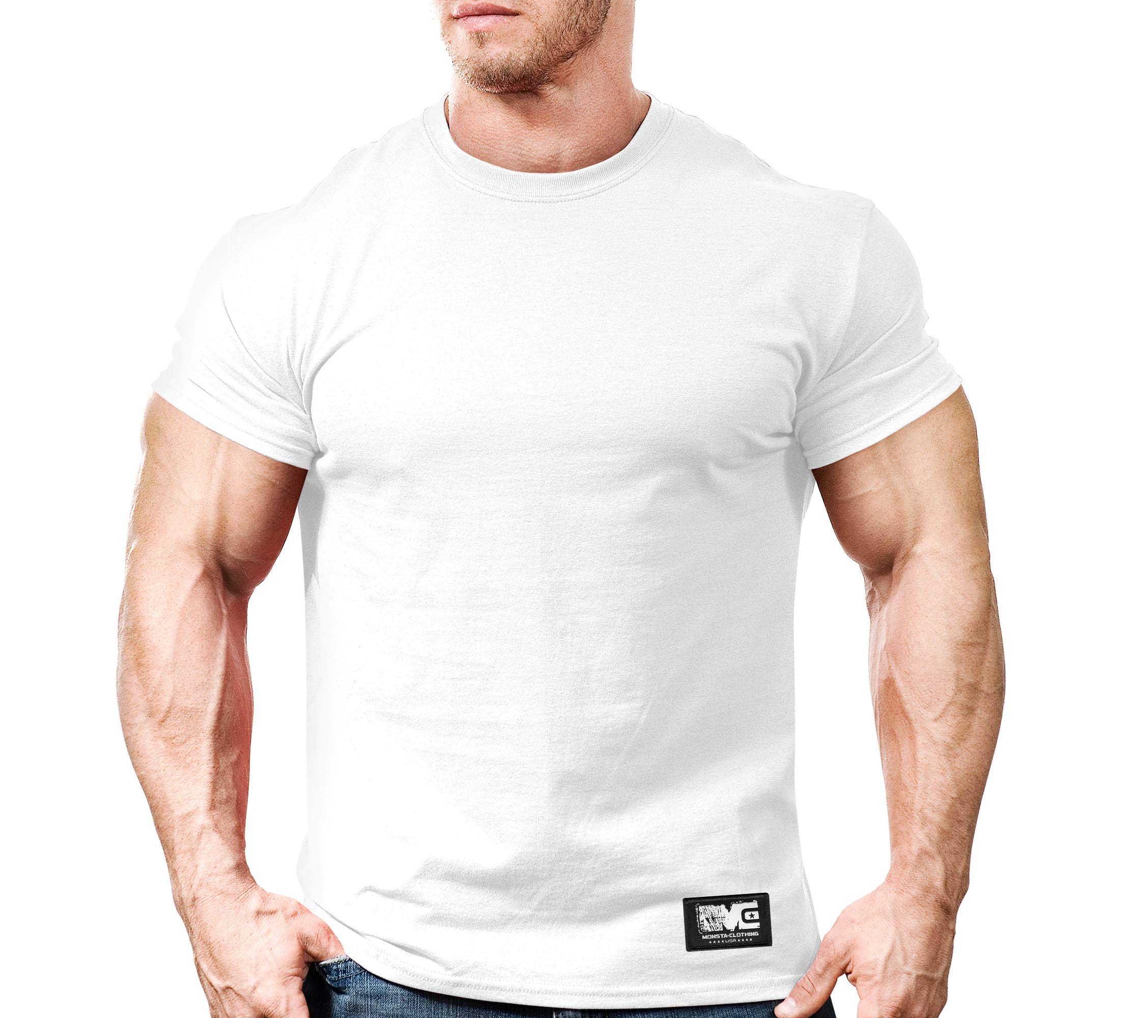 Monsta Clothing Co. Men's Bodybuilding Workout (Monsta-000) Gym T-Shirt (G:WT) White