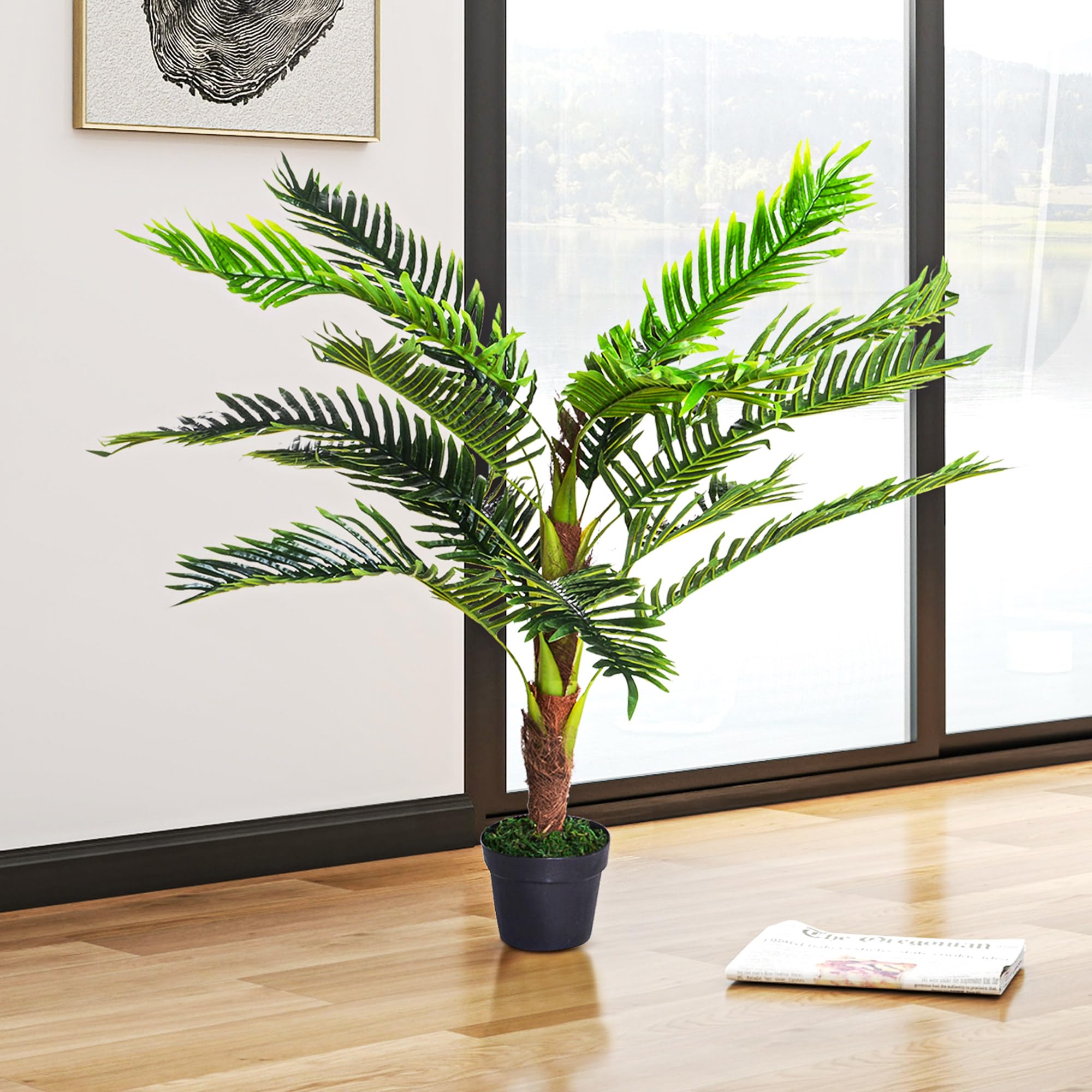 Outsunny Pianta Artificiale Palma Cycas Alta 123cm con Vaso Incluso