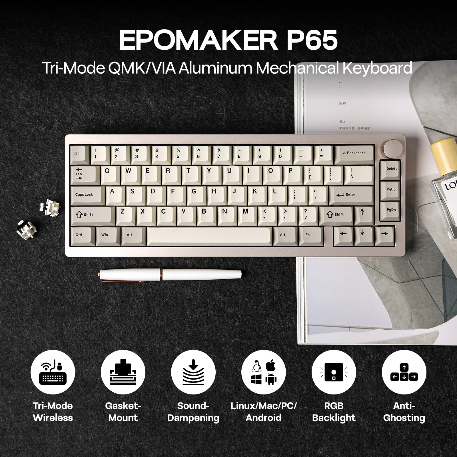 EPOMAKER P65 アルミニウム メカニカルキーボード Amazon.com: EPOMAKER P65 QMK/VIA Wireless Aluminum Gaming