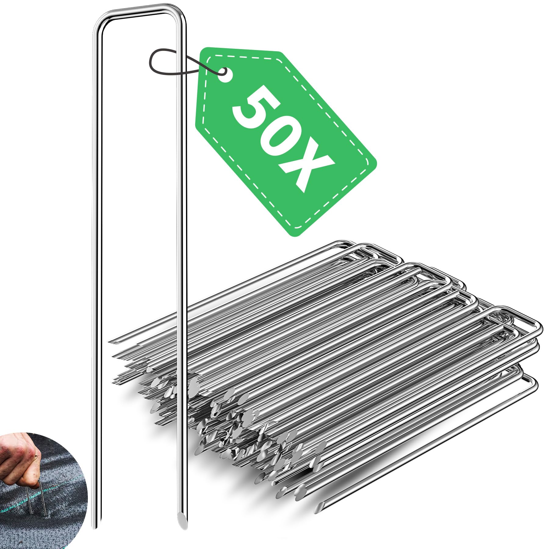 Forever Speed 50 Stück Erdanker Verzinkt Bodenanker aus Stahl, 150 mm Lang 30 mm Breit Ø 3 mm Anti-Rost Heringe Erdnägel Stabil für Unkrautvlies Gartenvlies, Zaun, Mulch, Kunstrasen