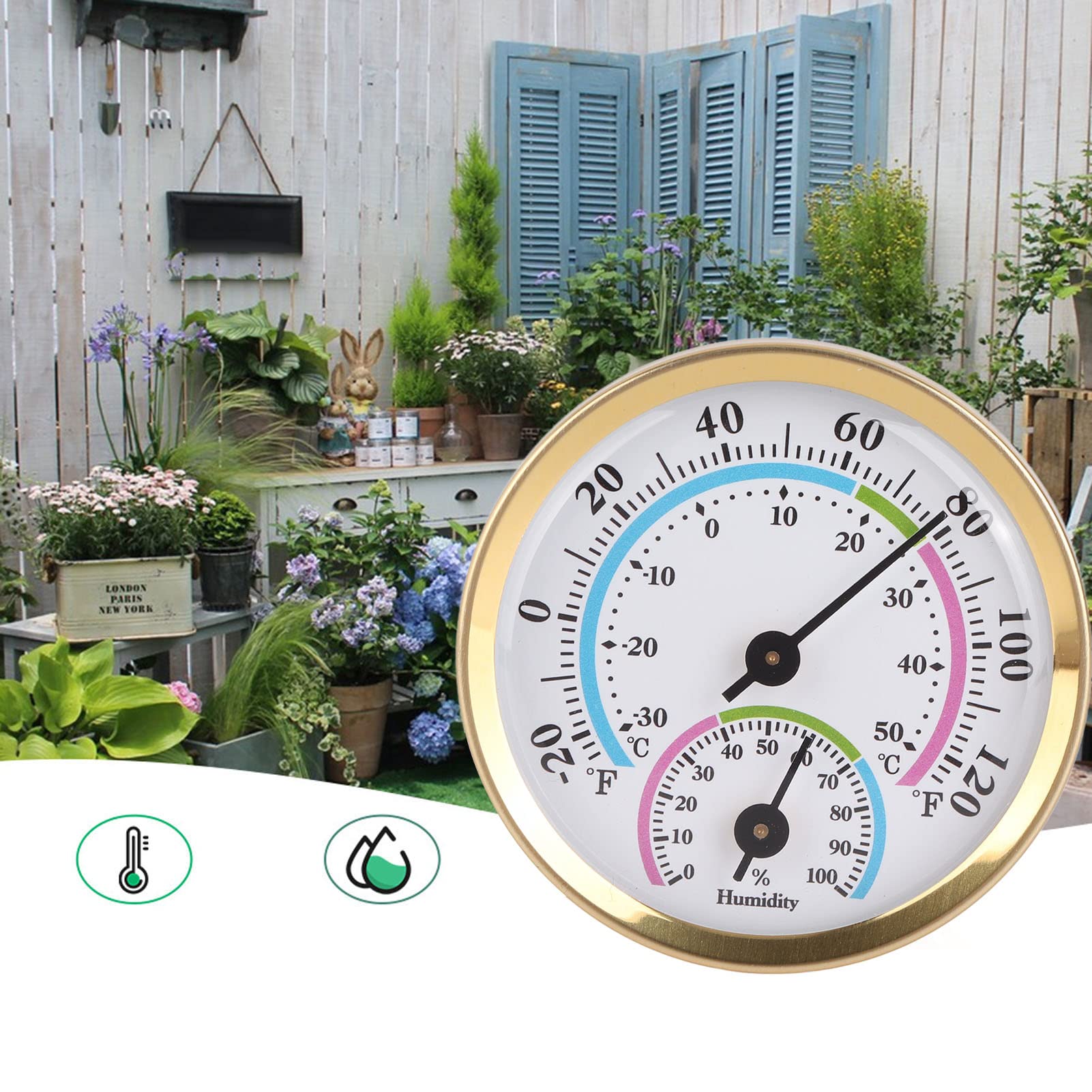 Mini Indoor Thermometer Hygrometer,Pointer Type Thermometer Hygrometer for Indoor Temperature Humidity Easy Read Gauge Portable and Resistant (Gold)