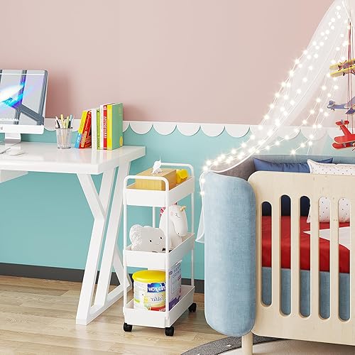 Miniatura 5 de Buzowruil Carrito de almacenamiento rodante de 3 niveles, organizador de estantería móvil, carrito utilitario con ruedas para cocina, baño,