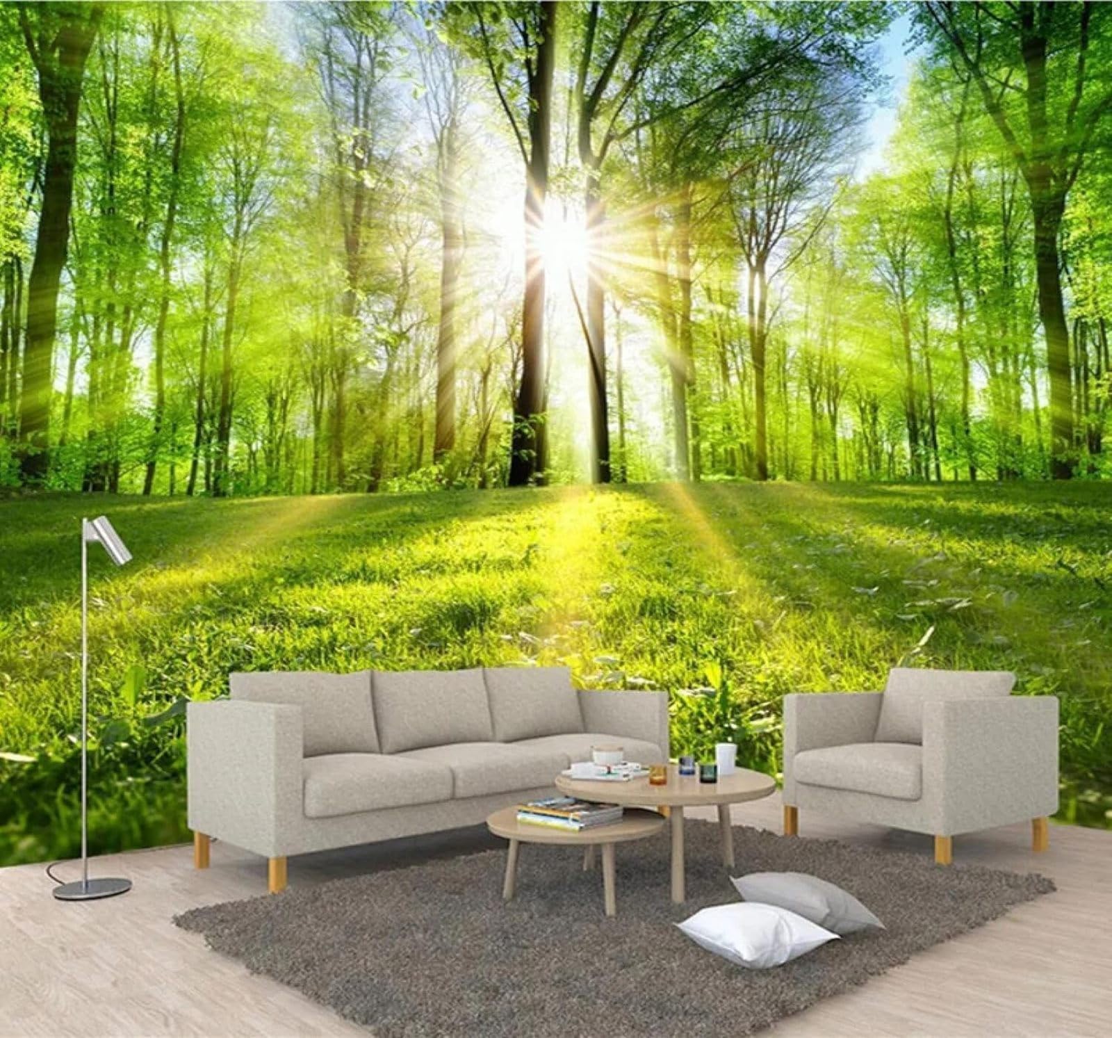 Xlming 350Cm×256Cm(B×H) Sunlight Fresh Green Woodland Natural Landscape 3D Wallpaper Luxury Home Dining Decor Paste Sofa Living Room The Wall For Bedroom Mural-350Cm×256Cm