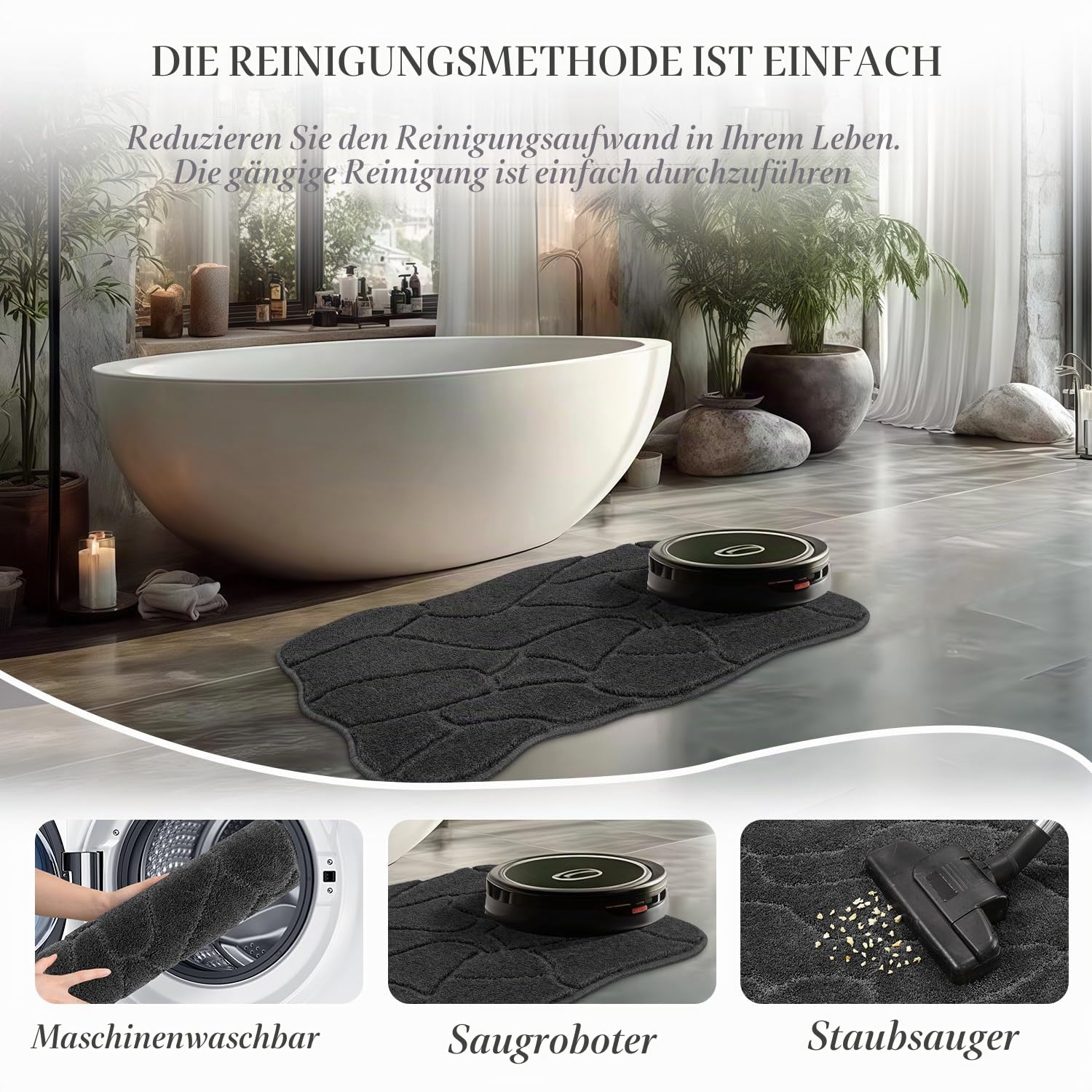 Großer Badezimmerteppich, 61 x 150 cm, extra weich, saugfähig, zottelig, lang, rutschfest, maschinenwaschbar, moderner Badteppich, Läufer für Badezimmer, Waschküche, Küche (Anthrazit)
