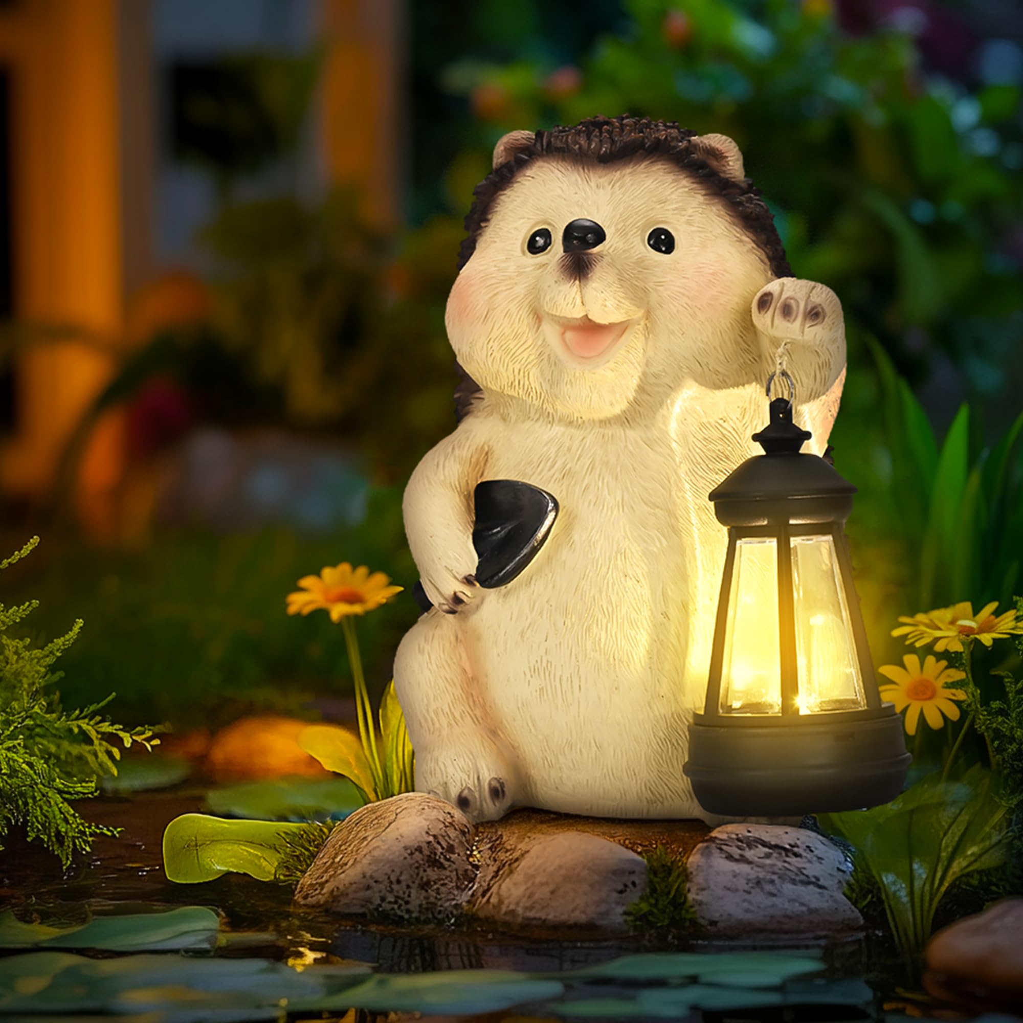 GIGALUMI Ornements de jardin hérisson d'extérieur avec lanterne solaire, cadeaux uniques pour maman, pour femmes, cadeau d'anniversaire pour maman grand-mère, décorations de statue de jardin étanches
