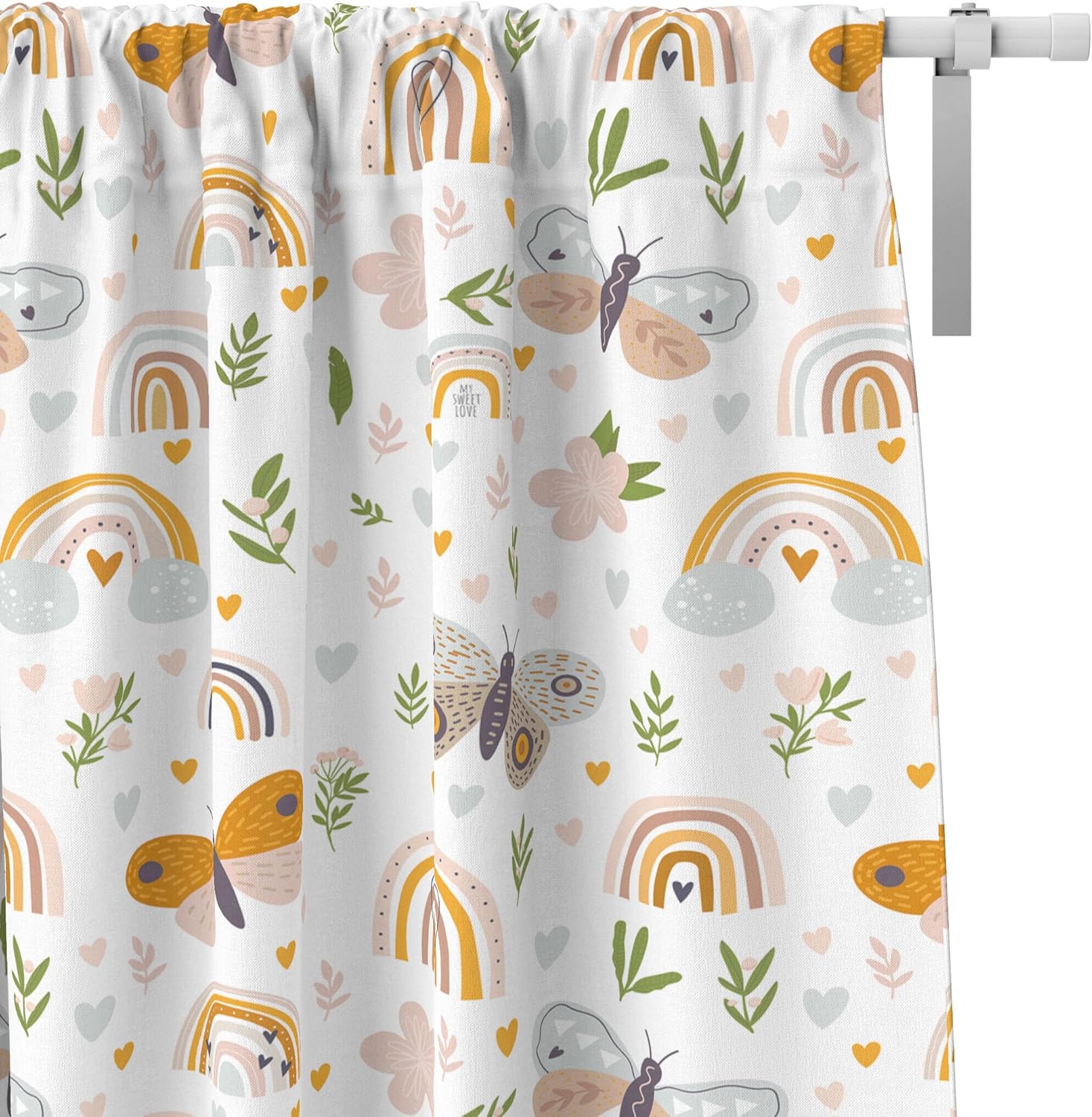 Kids Boho Rainbow Blackout Curtains,Childish Cute Rainbow Butterfly Flower Print Rod Pocket Window Treatments Drapes for Living Room Playroom Nursery42x45in