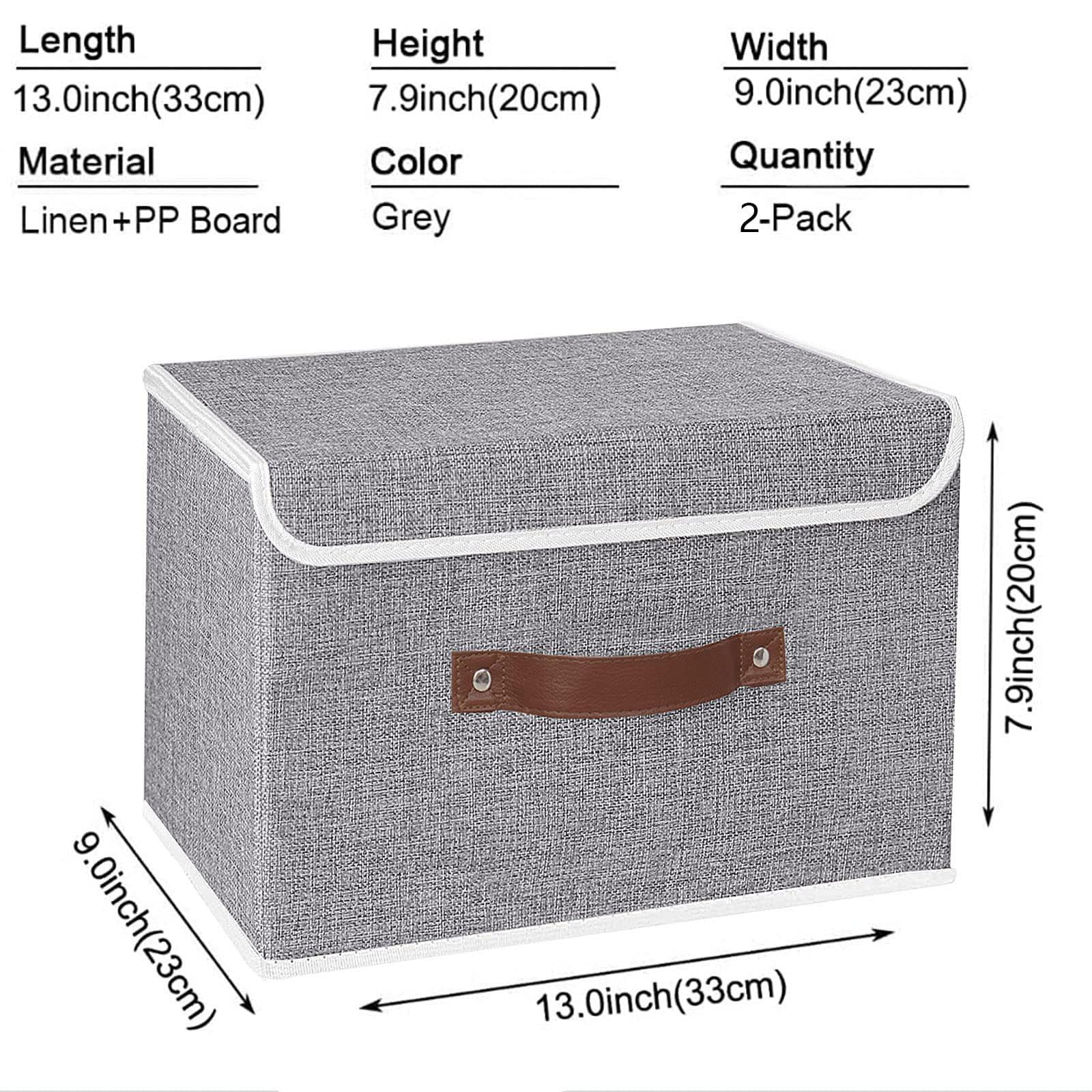 Yawinhe Storage Boxes with Lids 2 Pack, Collapsible Bin with Handle, for Organizing Clothes 33x23x20cm, Grey, SNK018GYS-2 - Image 4
