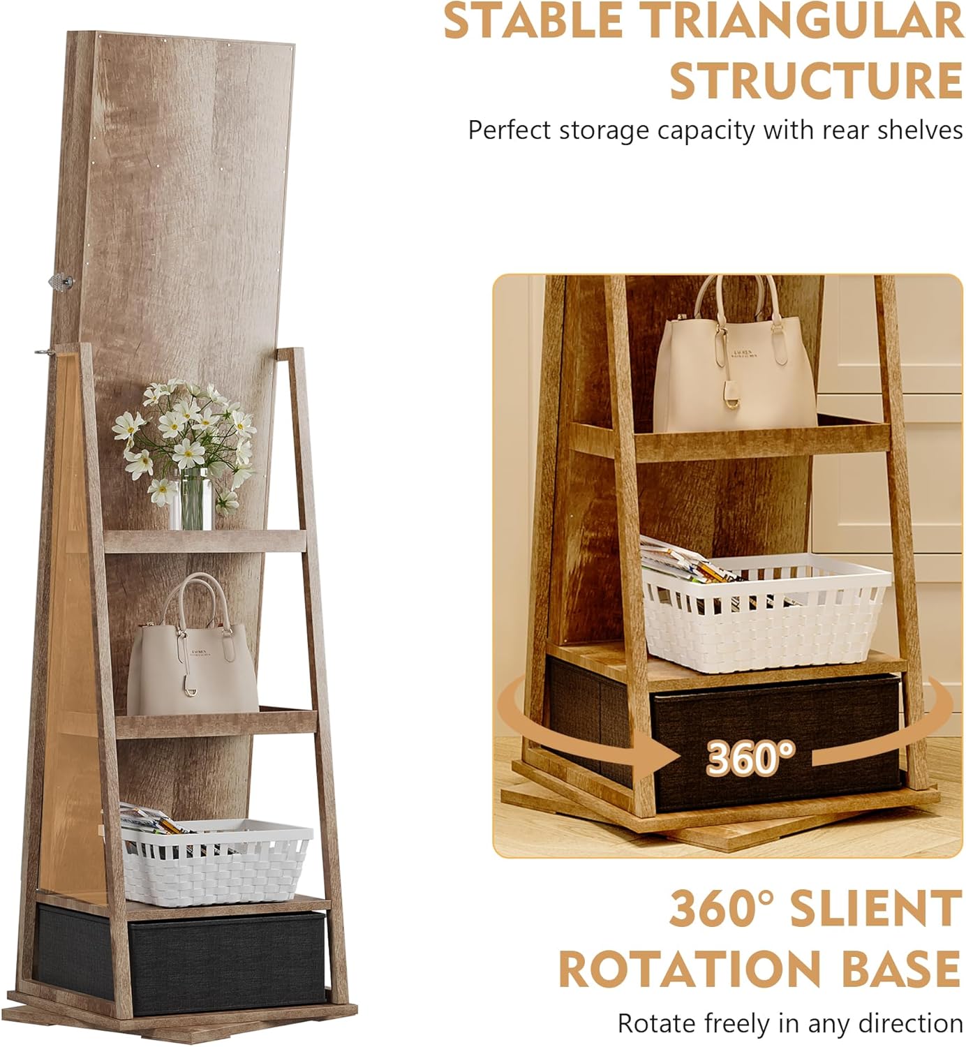 Foldable makeup shelf inside the armoire