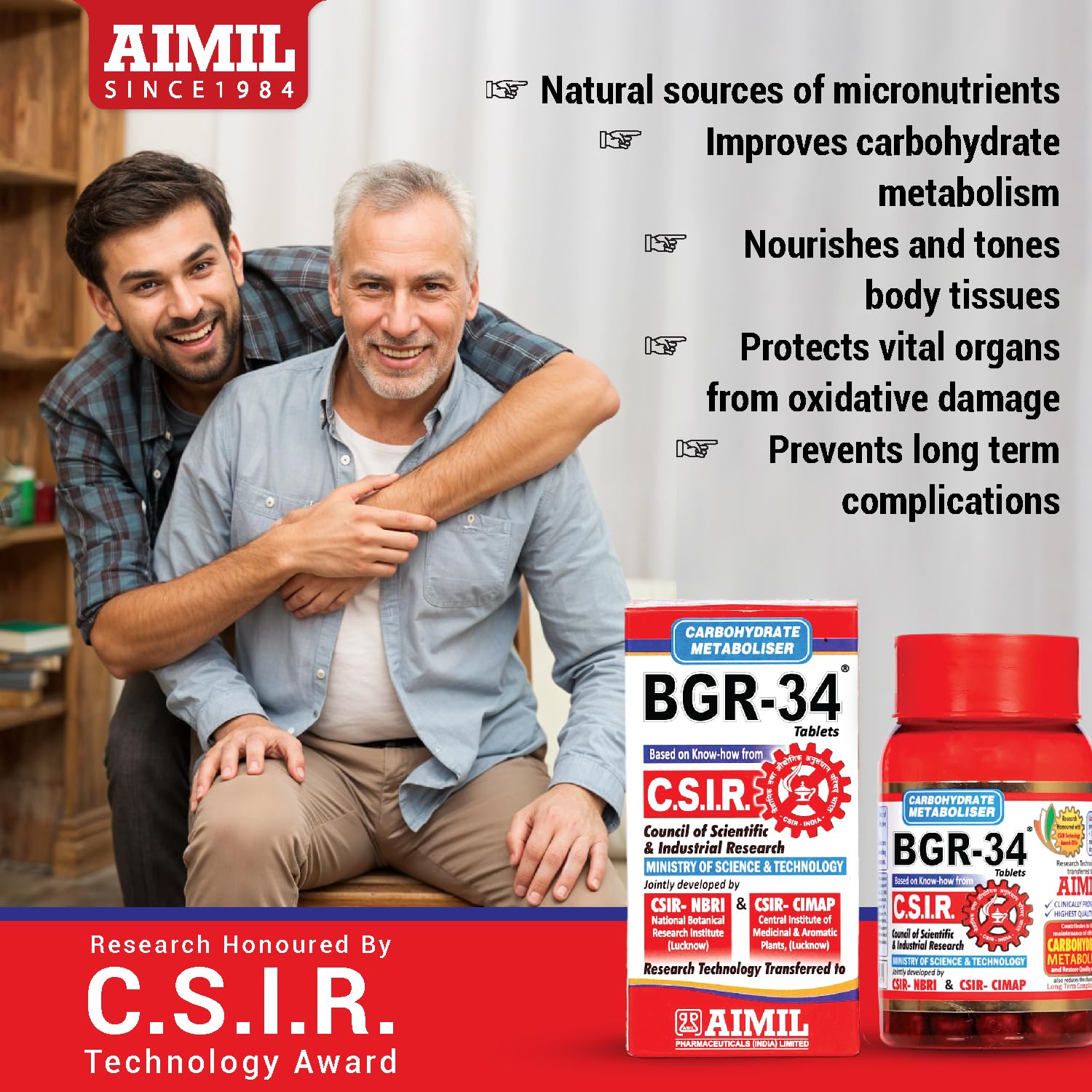 AIMIL BGR-34 Herbal Tablets for Blood Sugar Management | Natural Carbohydrate Metabolizer Developed by CSIR | Ayurvedic Supplement for Glucose Control with Gudmar & Vijaysar | 100 Tablets (Pack of 2) — Amazon image 4