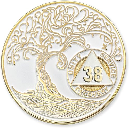 Miniatura 155 de Medallón/Ficha/Ficha de Recuperación AA Sobriety Mint de 2 Años, Árbol de la Vida Retorcido, Dorado - Negro