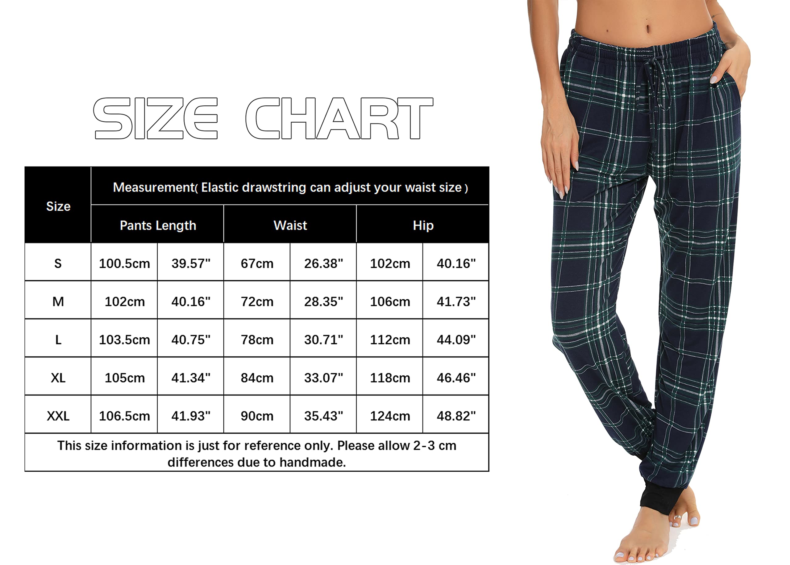 Vlazom Pantalon de Pyjama Femme Bas de Pyjama Femmes à Carreaux Pantalon de Nuit avec Poches