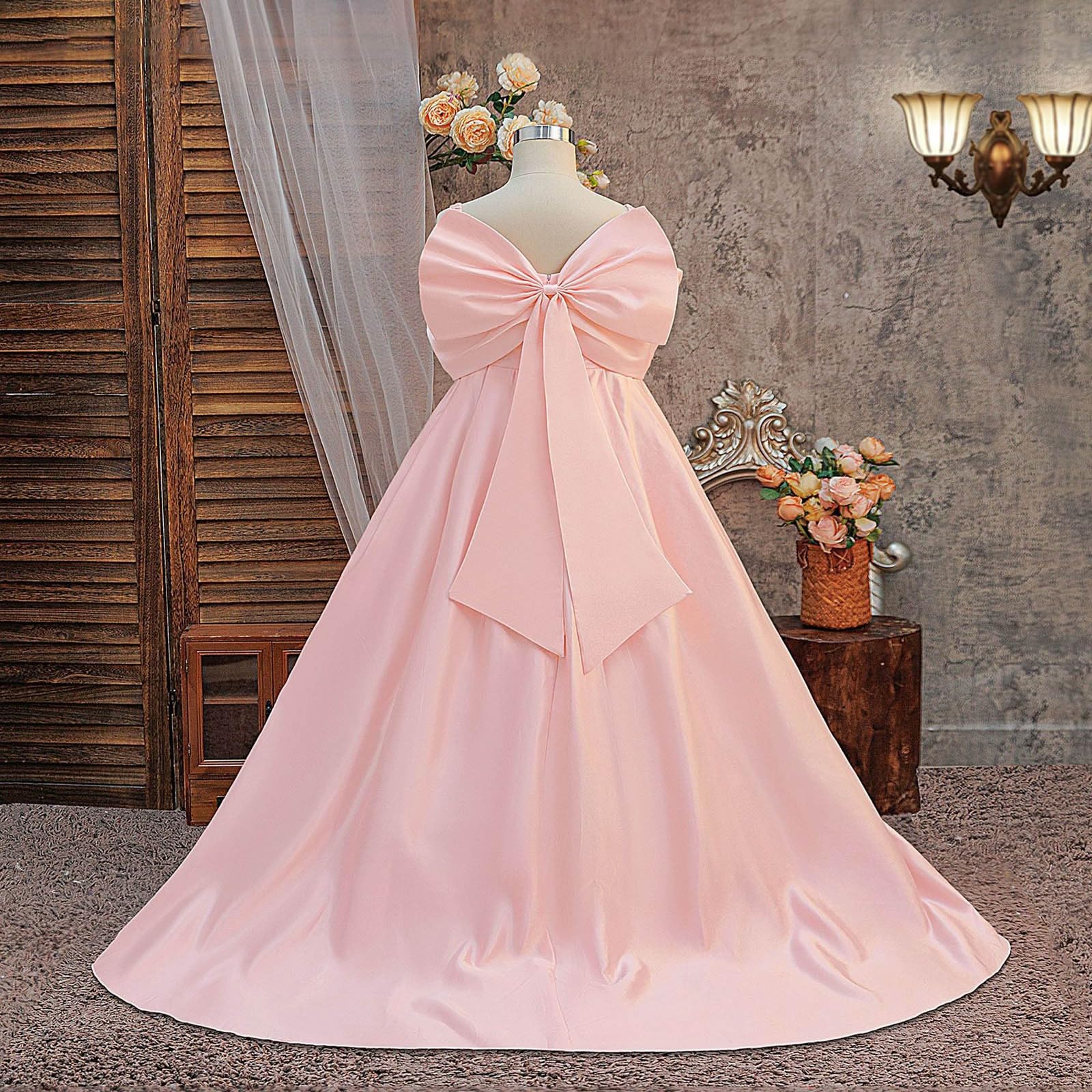 Elegante abito da festa da bambina con parte superiore in raso, gonna per occasioni speciali, senza maniche, con fiocco, stile matrimonio, abito estivo per adolescenti
