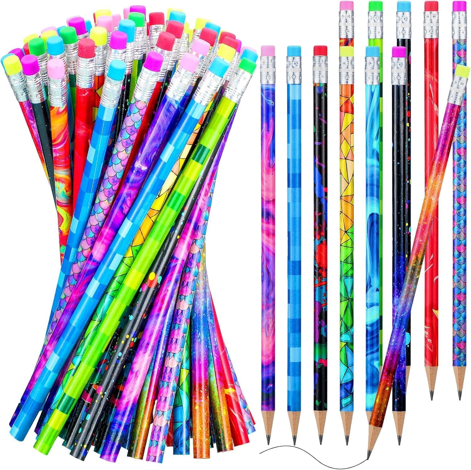 ALUNME Coloured Pencils with Eraser, Assorted School Supplies for Children, Classroom (72 Pieces)