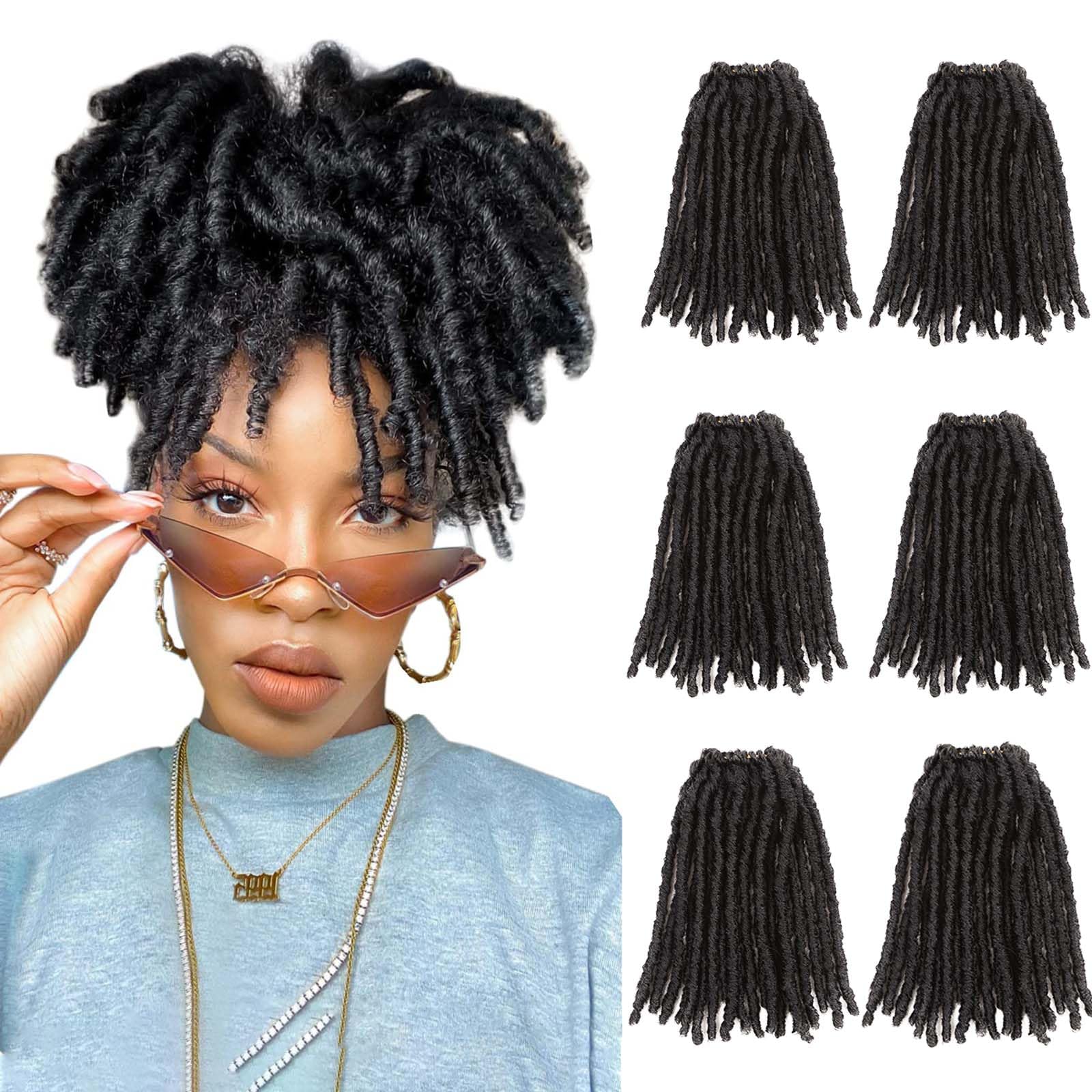 WIGNEE Crochet Hair 120 Strands Faux Locs 8 Inches Soft Locs Pre-Twisted Locs 6 Packs Pre-Looped Crochet Hair for Black Women(8 Inch,1B)