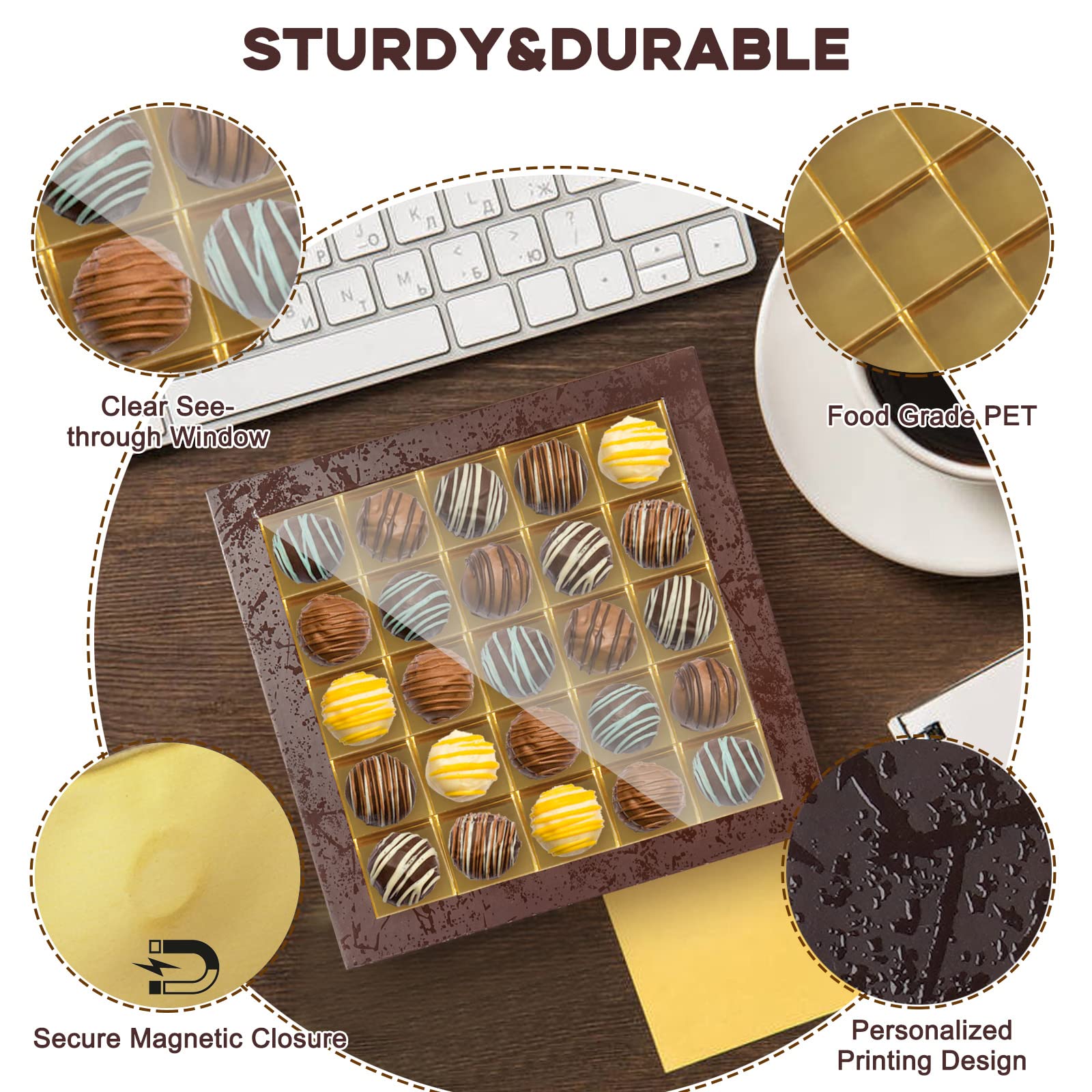 Pralinenschachteln, leere Geschenkbox, groß mit Fenster, Luxus-Kuchen-Präsentationsbox, Süßigkeitenboxen leer für Geburtstag, Vatertag, Muttertag (2 Stück/Packung)