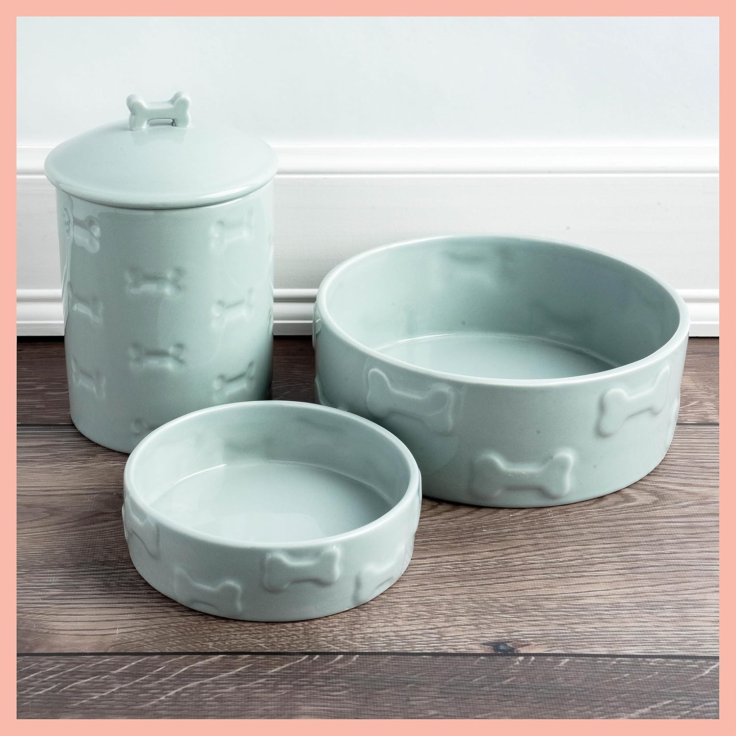 Park Life Designs Ceramic Dog and Cat Bowl, White, Medium | Shallow Mess-Proof Pet Dish | Stylish Manor Design | Easy-Clean, Dishwasher Safe