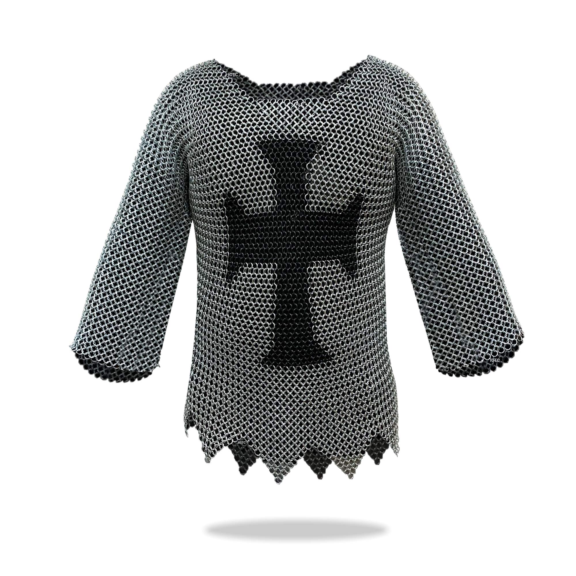 India Overseas Trading CorporationMedieval Templar Chainmail Shirt w/Full Sleeves Solid Iron Haubergeon Armor - One Size Silver, Fits Most, Silver, XXL